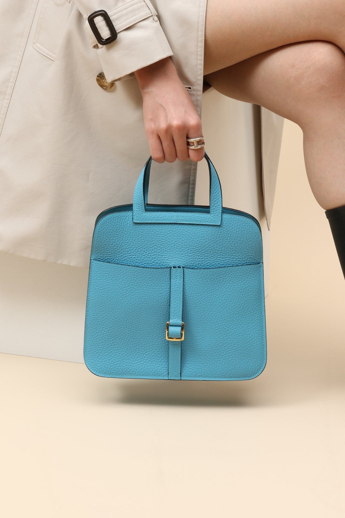 High-end Hermes 2026 Halzan Bag 25cm Candy Blue Swift Leather