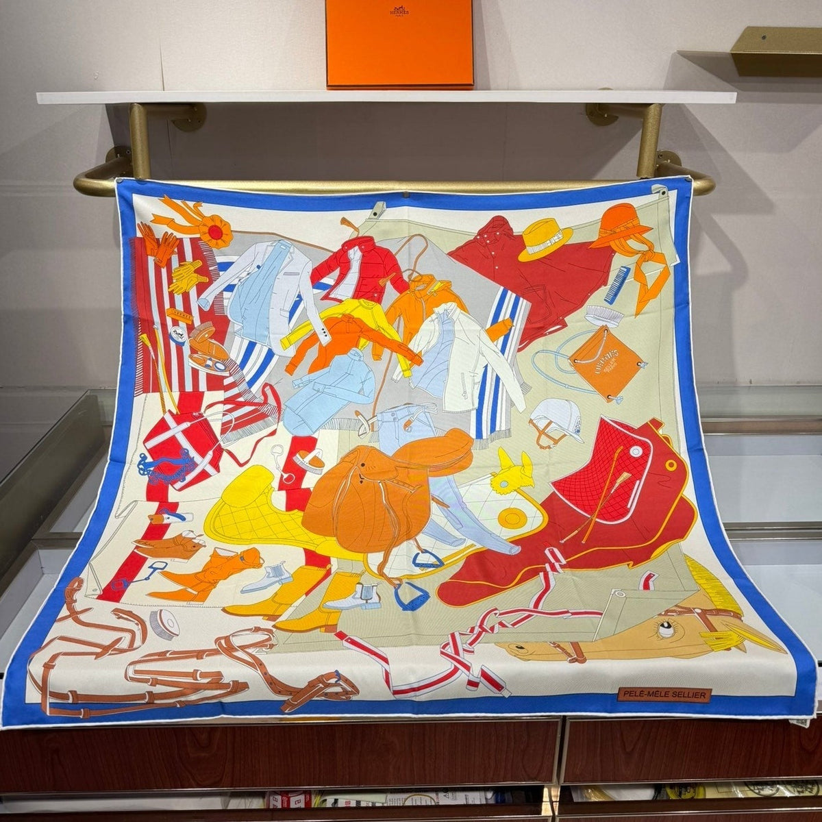 Hermès 2026 Pêle-Mêle Sellier Scarf 90cm Colorful Silk 218413