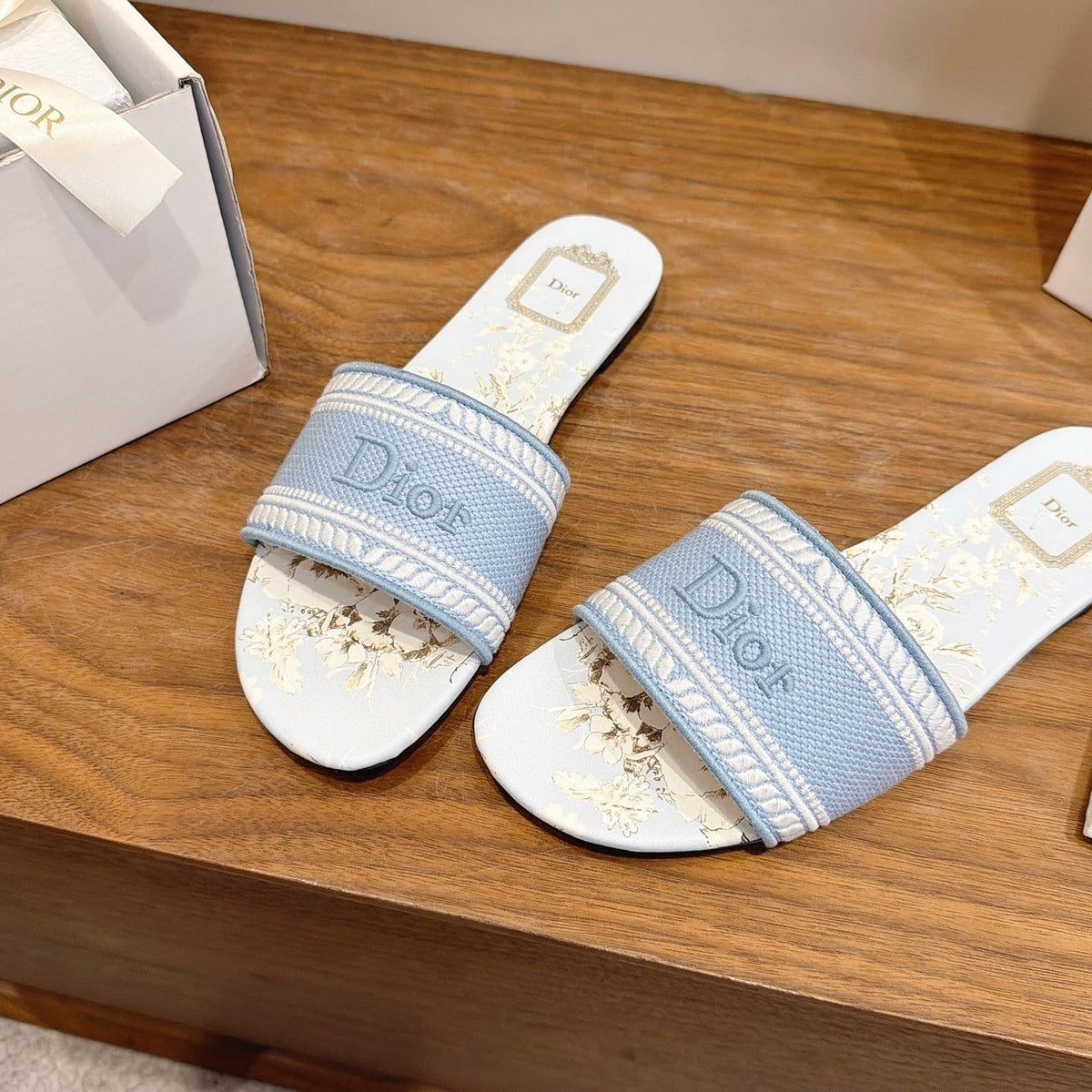 CD 26s Flat Slide Sandals Light Blue Canvas 419205
