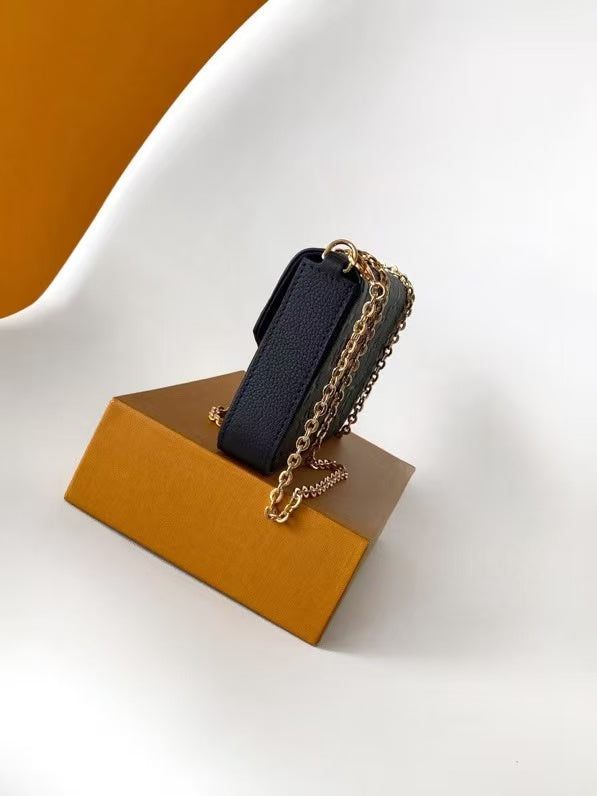 LV Félicie Pochette 21cm Black Monogram Embossed Leather GHW