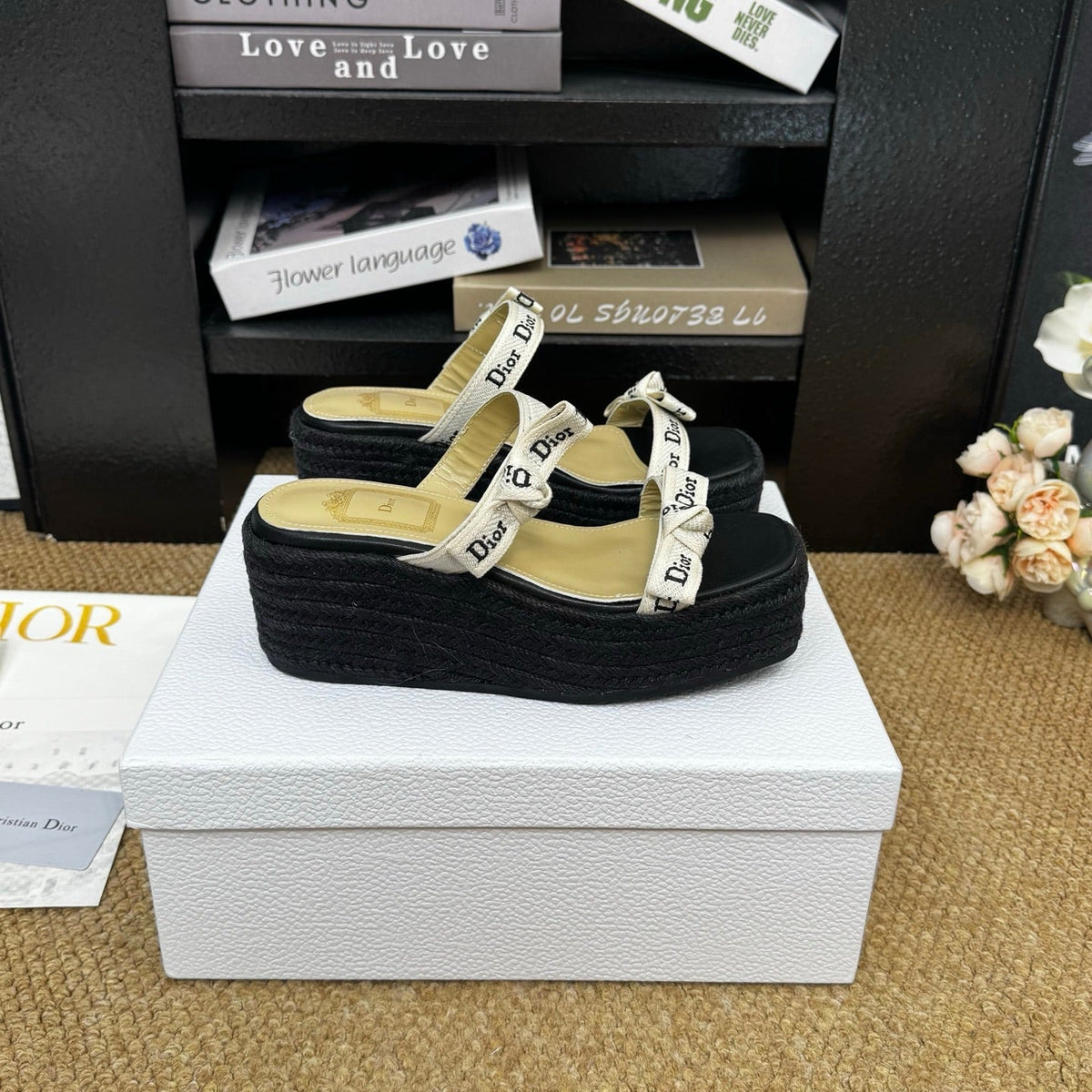 Dior 26s Wedge Sandal Black Canvas Calfskin