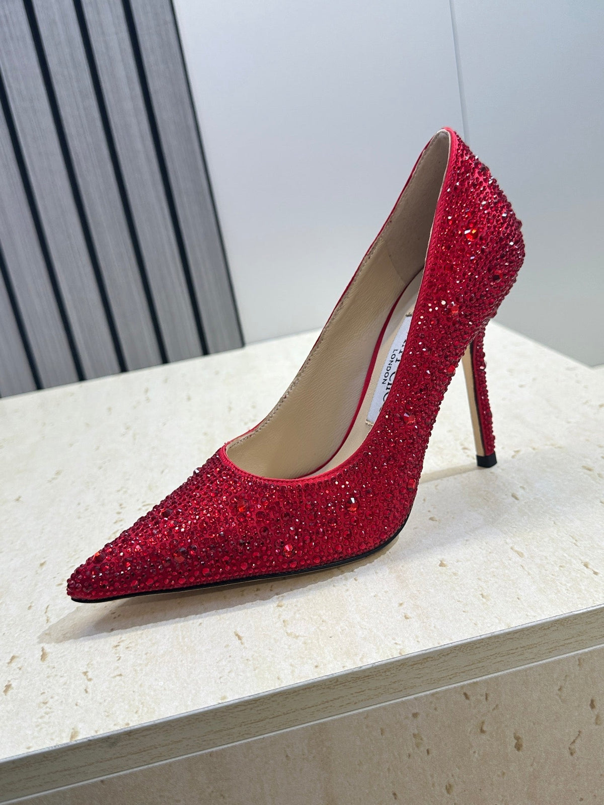 Jimmy Choo 26S High Heels 9.5cm Red Crystal-Embellished 839154