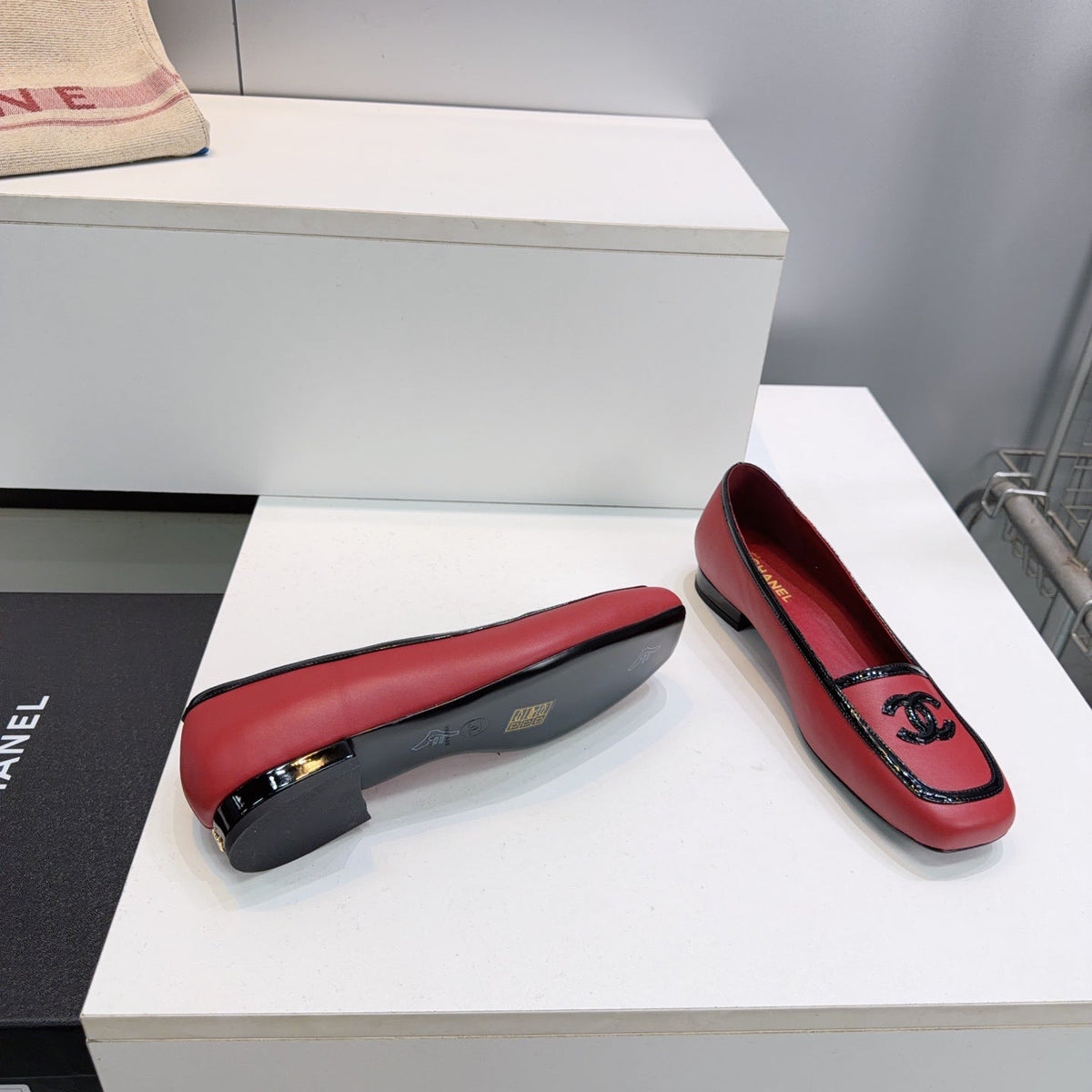 CC 26S Slip-Ons in Red Mix Black Tweed and Patent Calfskin (Copy)