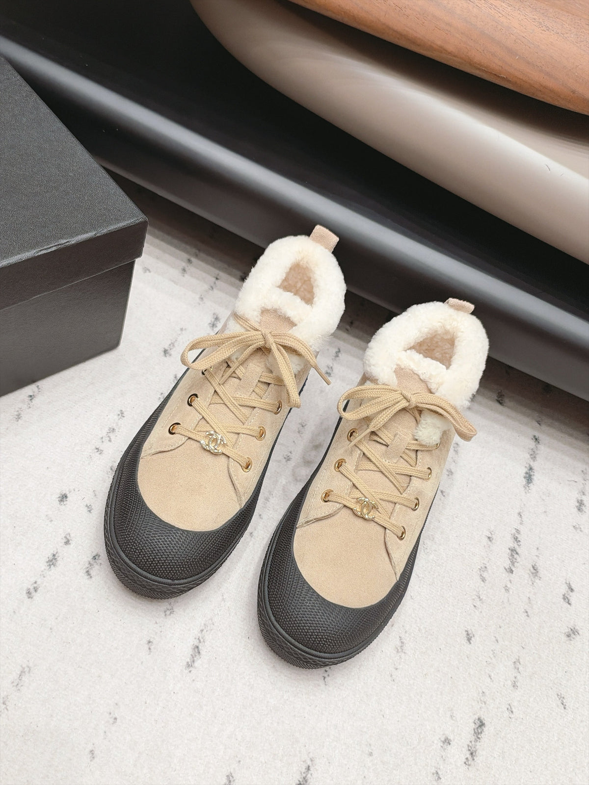 Chanel 2026 Lace-up Ankle Boots Suede Wool 175875