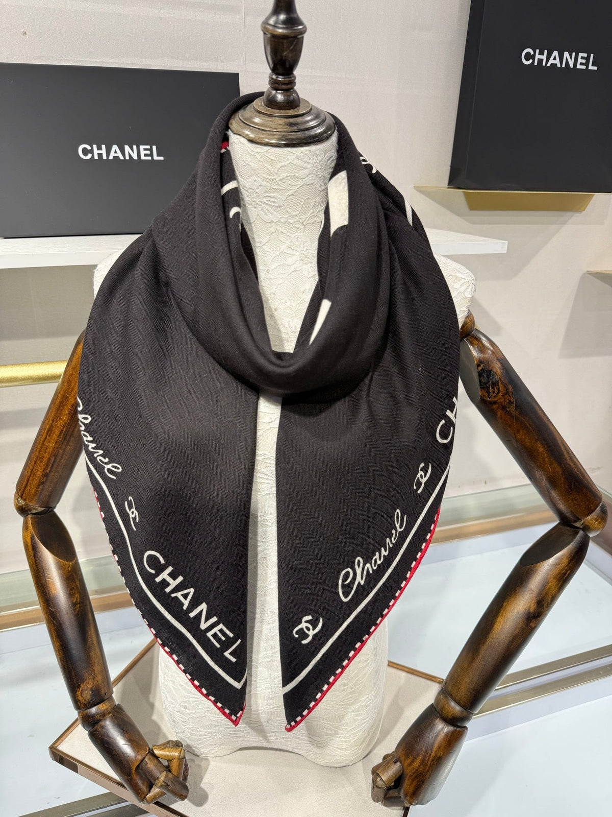 Chanel 2026 Chain Scarf Black Silk Cashmere 219220