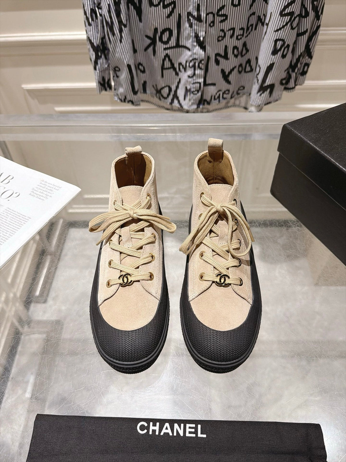CC 26s Lace-Up High-Top Sneakers Beige Suede 164805