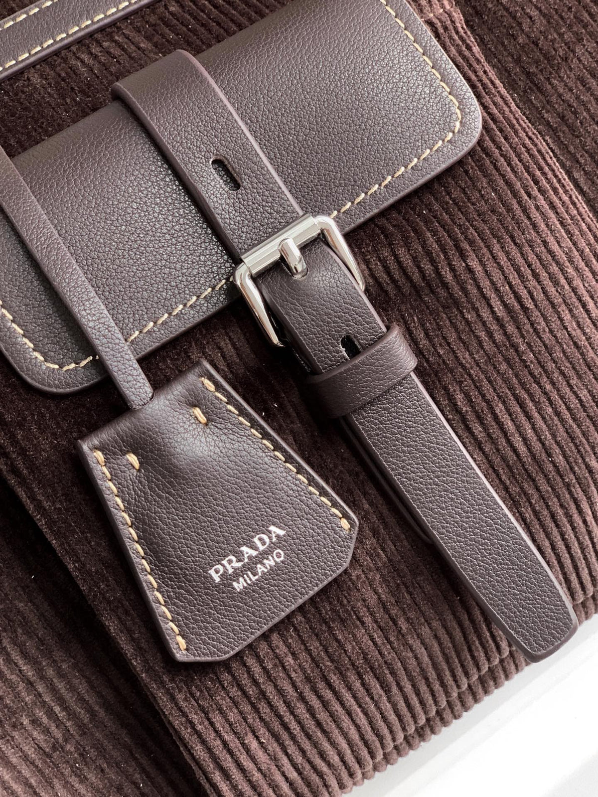Prada 2026 Bonnie Corduroy Bag Brown Velvet Leather