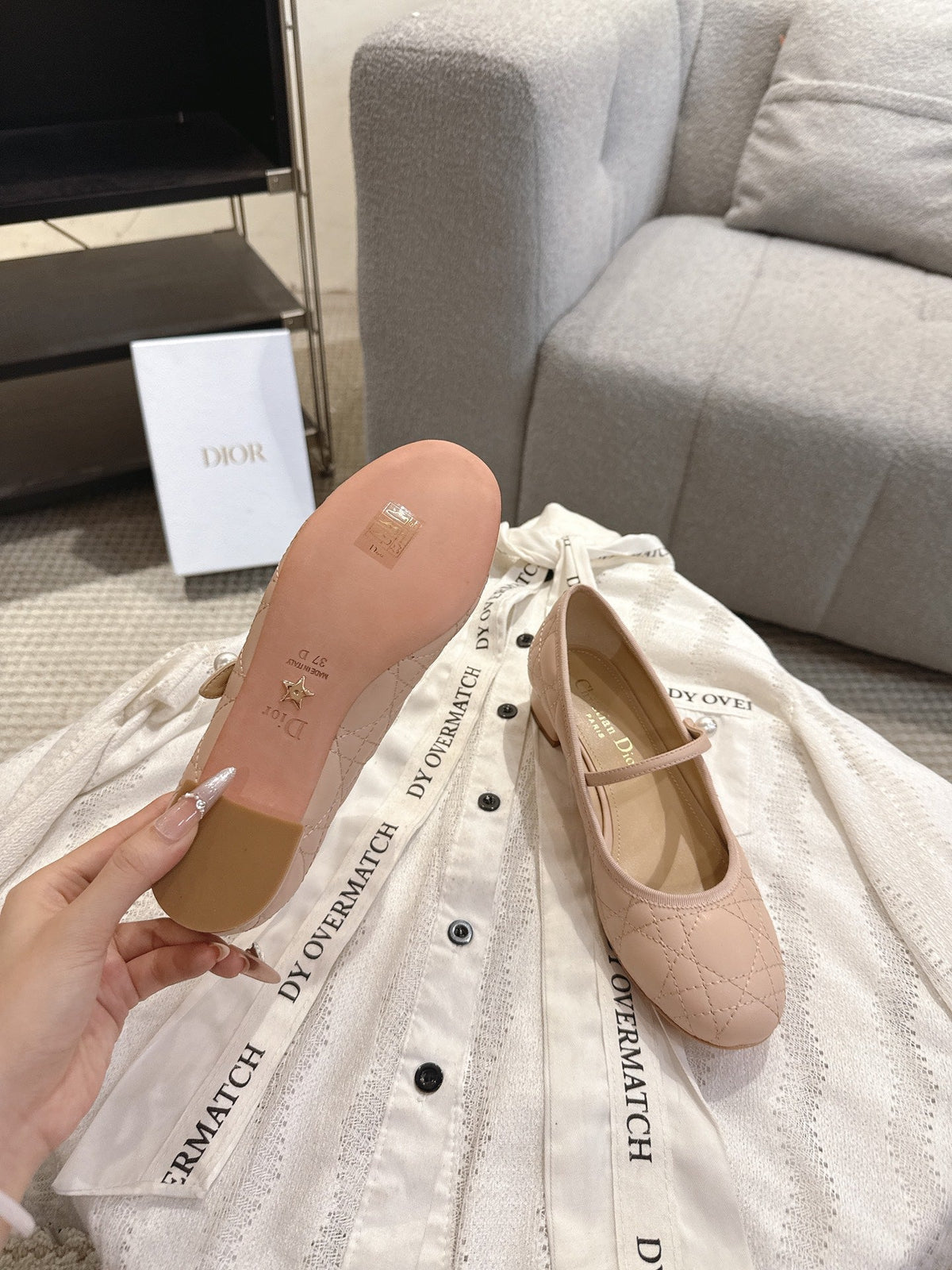 Dior 26s Mary Jane Pumps Nude Lambskin Pearl-Adorned Strap