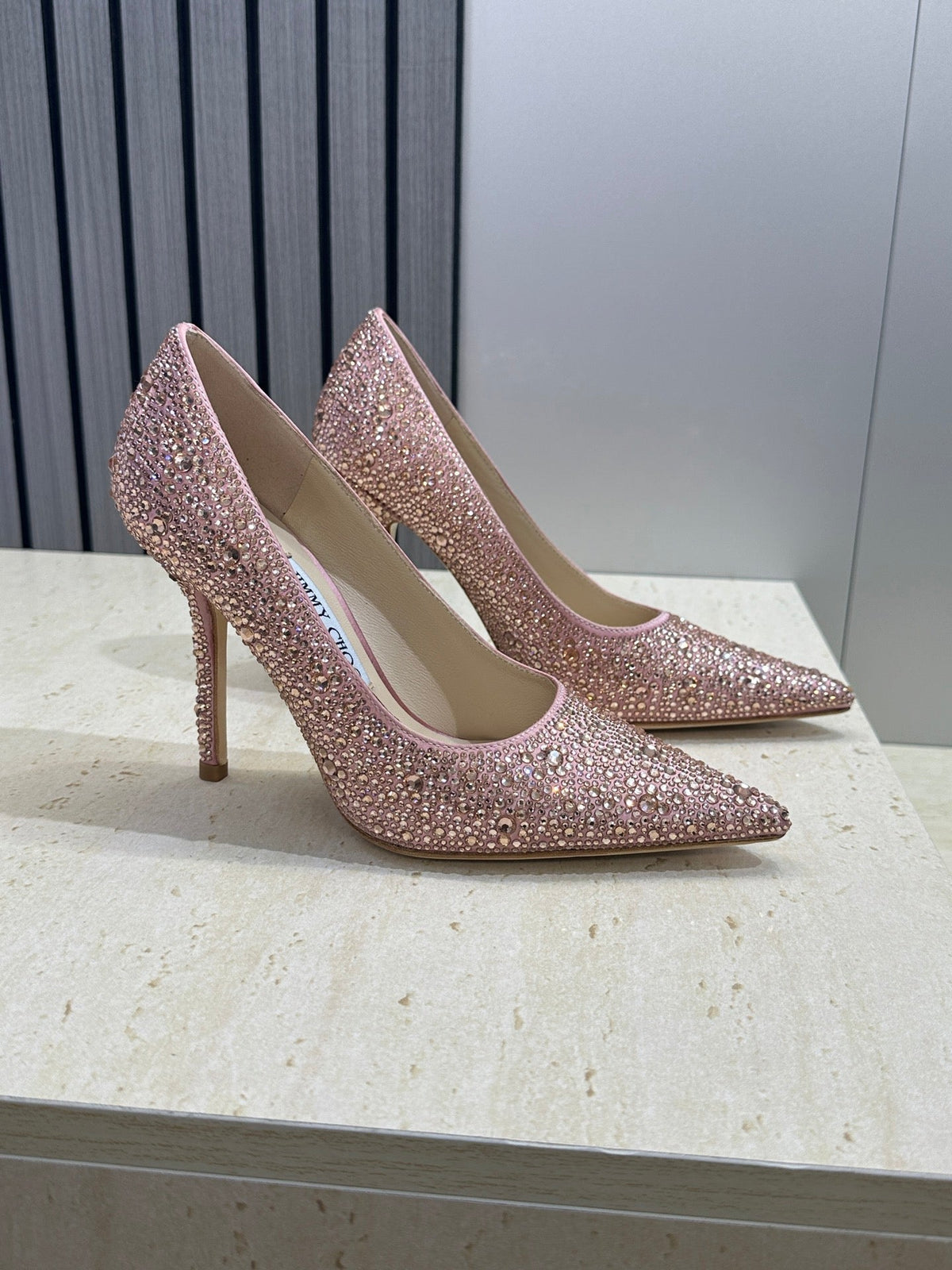 Jimmy Choo 26S High Heels 9.5cm Pink Rose Gold Crystal-Embellished 481935