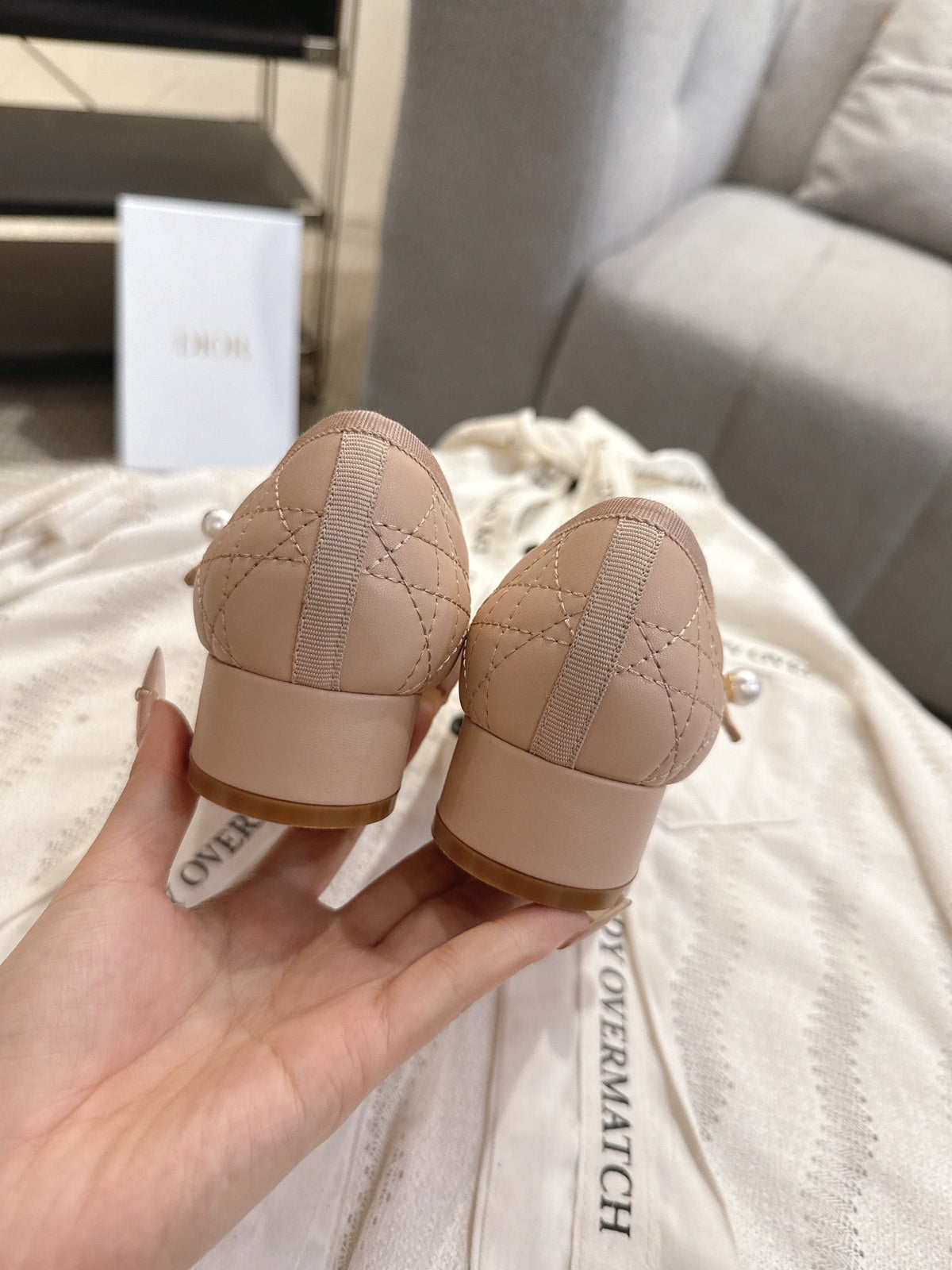 Dior 26s Mary Jane Pumps Nude Lambskin Pearl-Adorned Strap