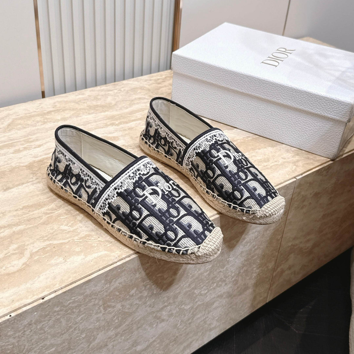 Dior 26s Siroco Espadrille Black White Dior Oblique Embroidered Canvas