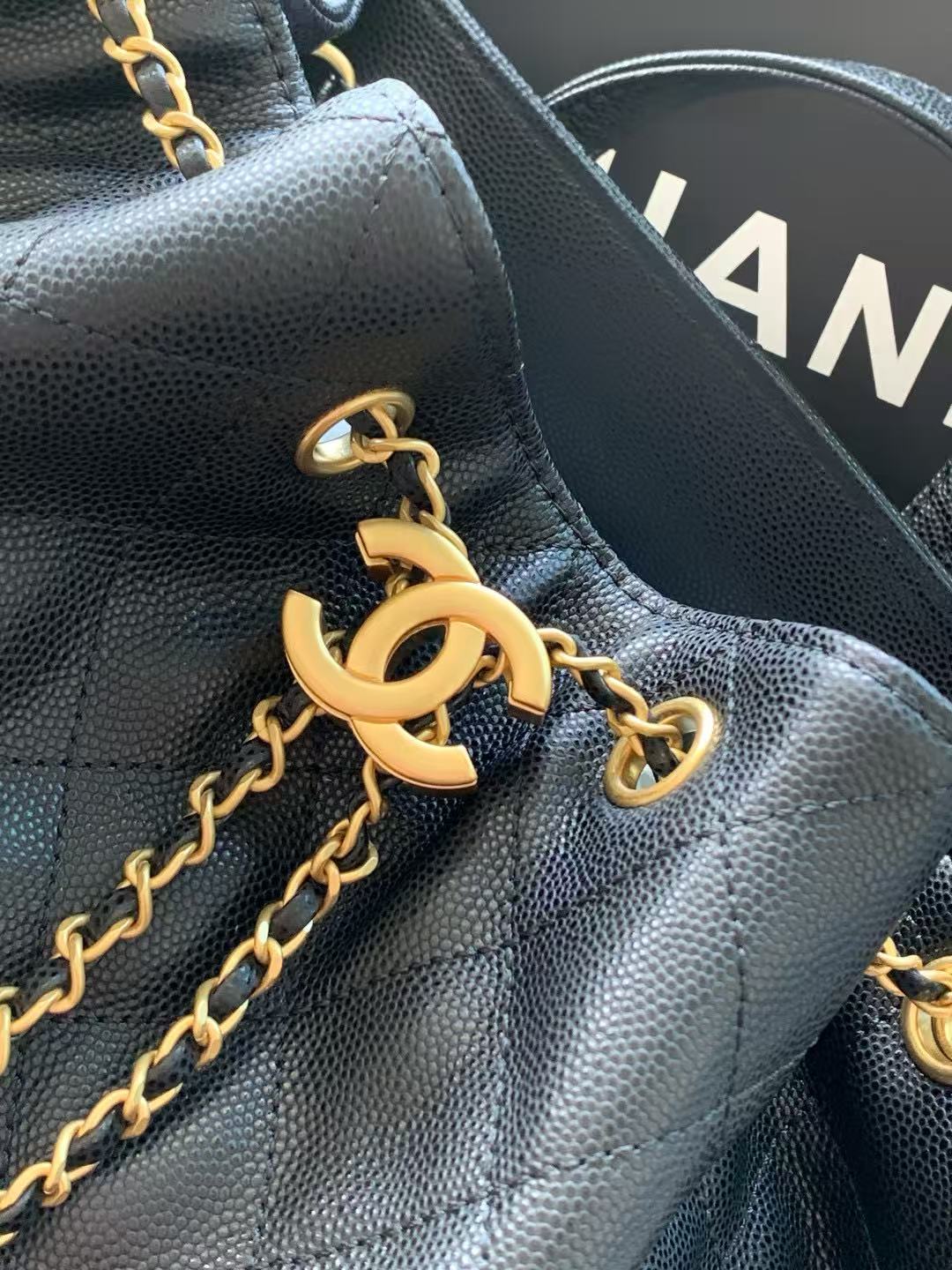CC 25b Medium Backpack With Chain 23cm Black Caviar GHW