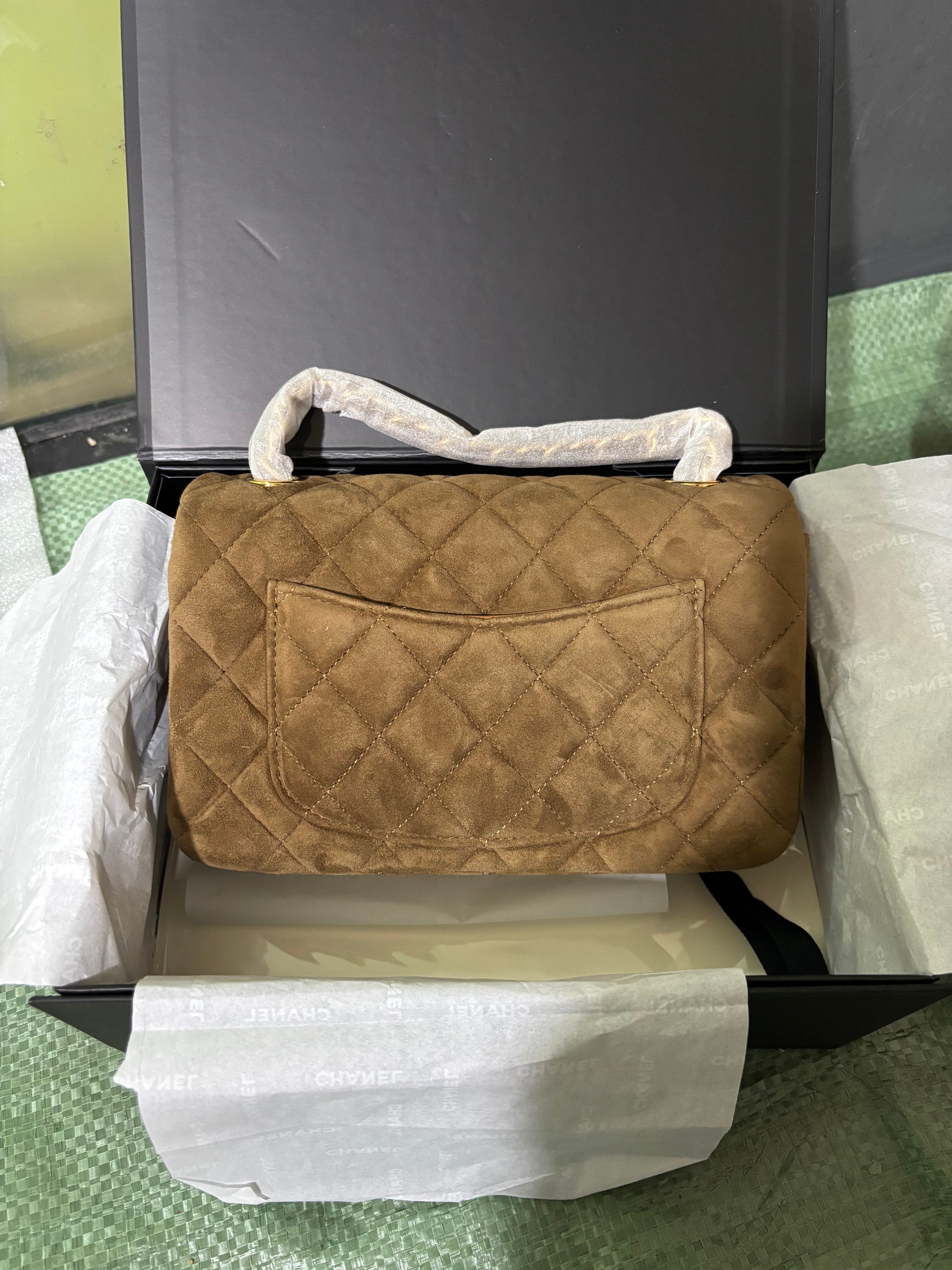 Classic Flap Bag 20cm Brown Suede Gold Hardware