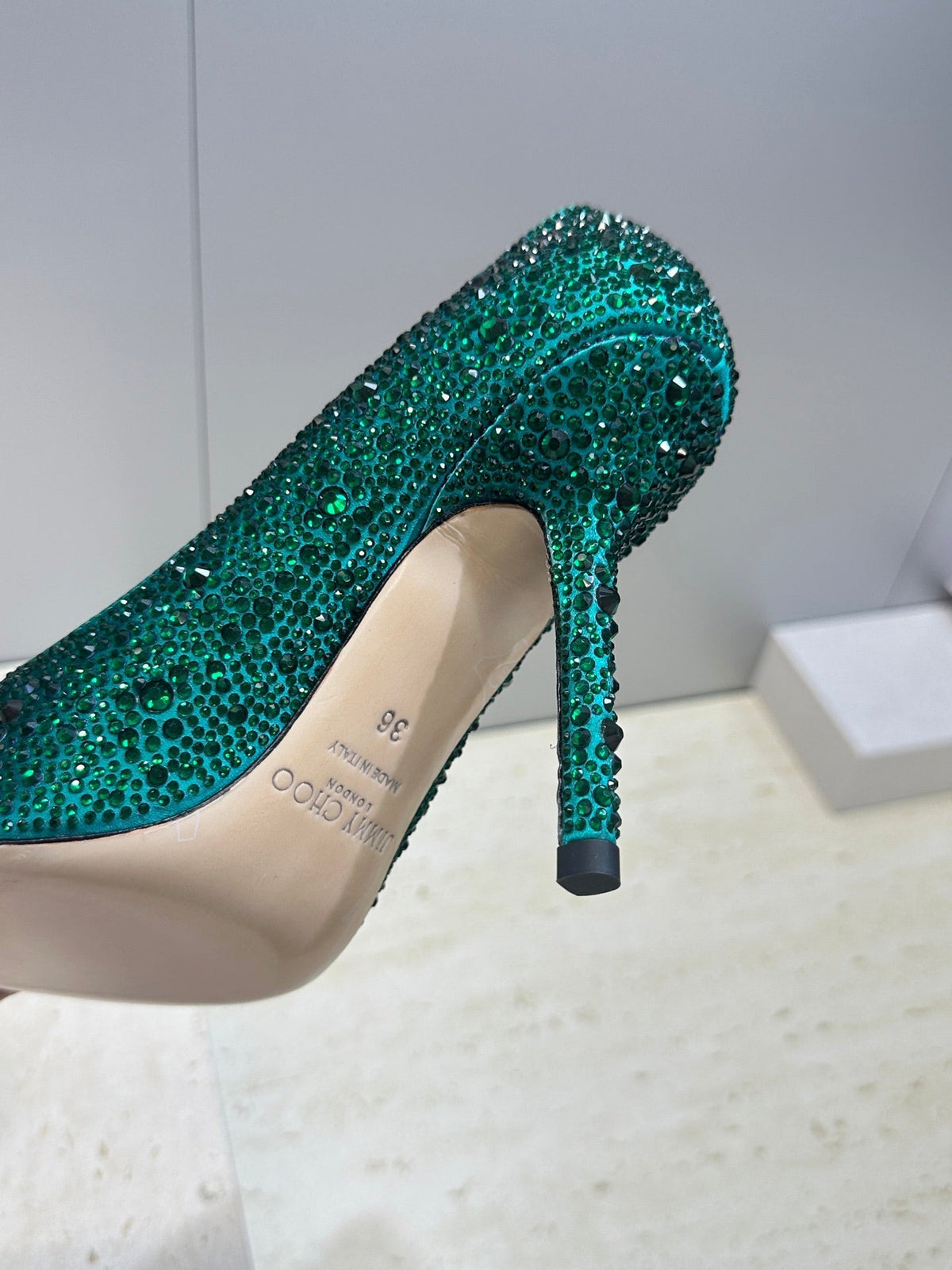 Jimmy Choo 26S High Heels 9.5cm Green Crystal-Embellished 395418