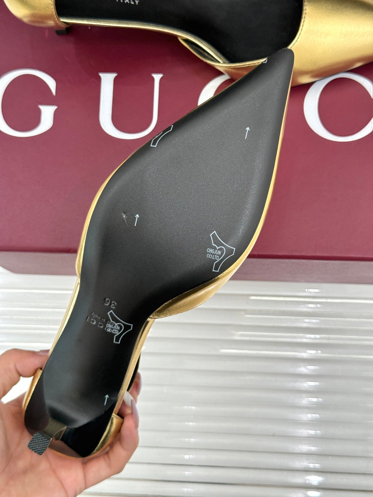 Gucci 26s High Heels 5.5cm Gold Lambskin
