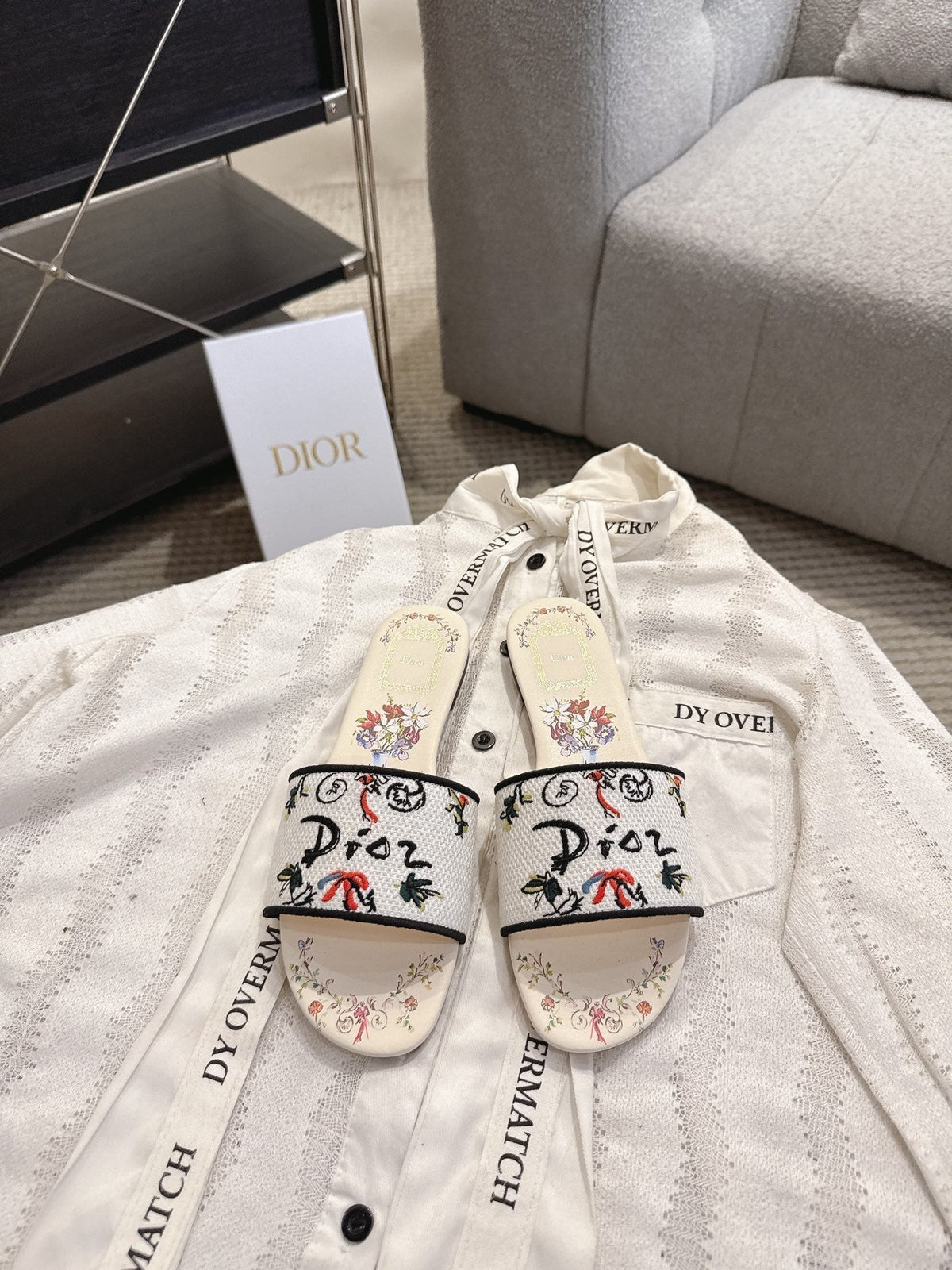 CD 26s D Way Slide Multicolor Dior Jardin D'Hiver Embroidered Cotton 731952