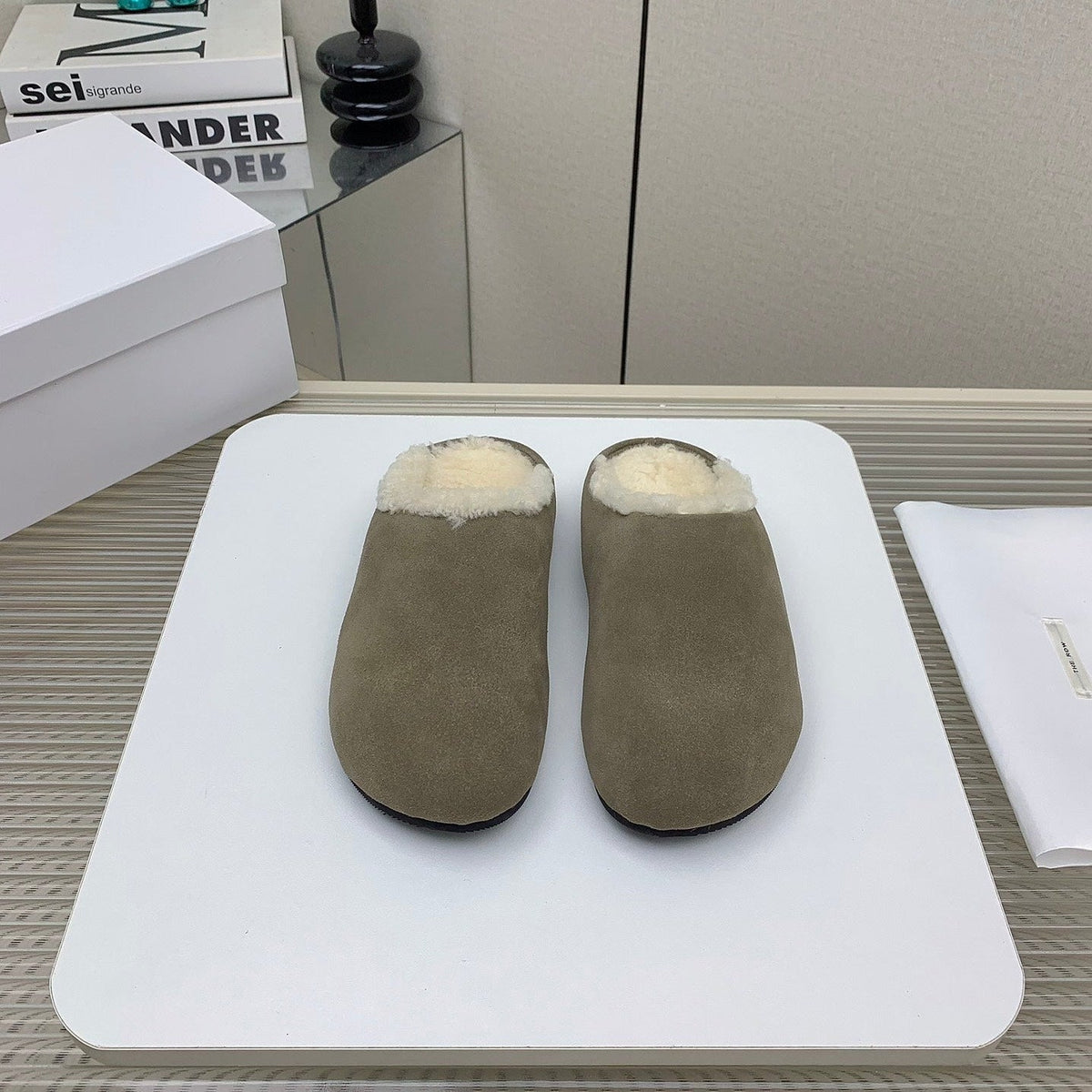 The Row 2026 Birkenstock Slippers Cow Suede Shearling 159435