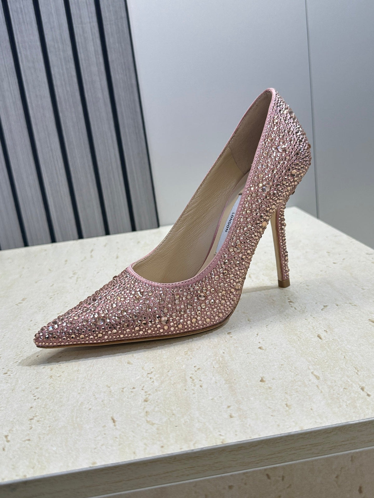 Jimmy Choo 26S High Heels 9.5cm Pink Rose Gold Crystal-Embellished 481935