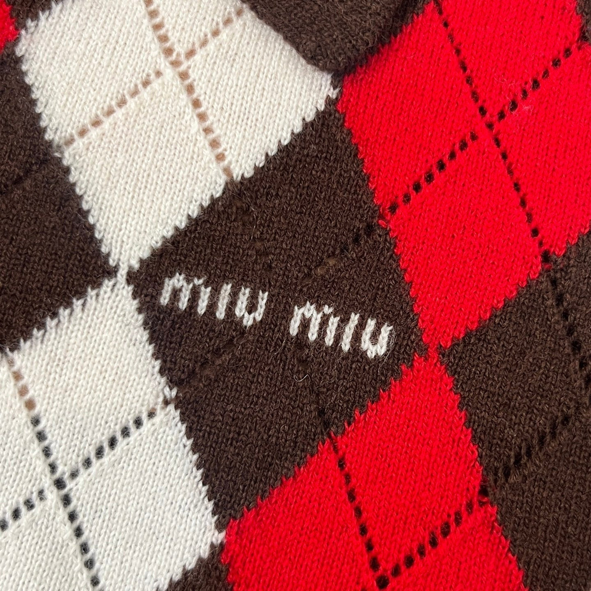 Miumiu 2026 Argyle Pattern Cardigan Dark Brown Cashmere 435392