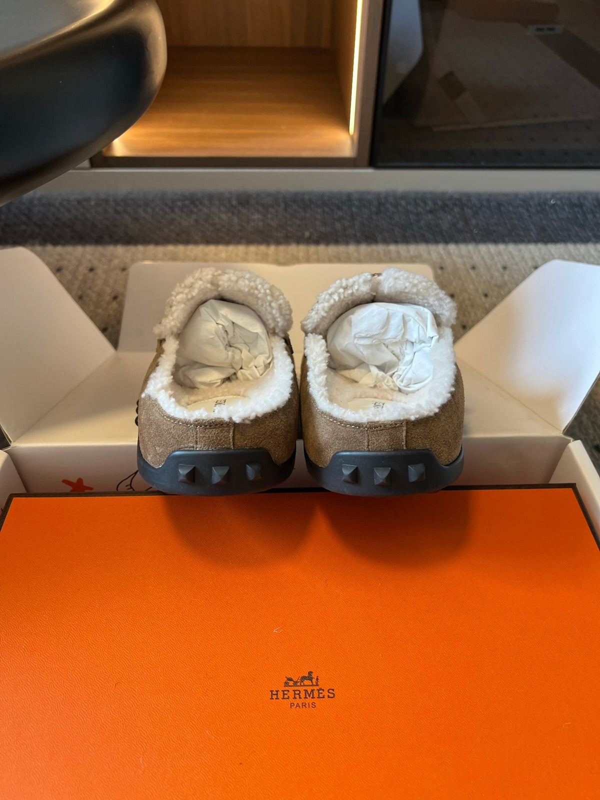 HM 26S Destin Mules Greyish Beige Suede