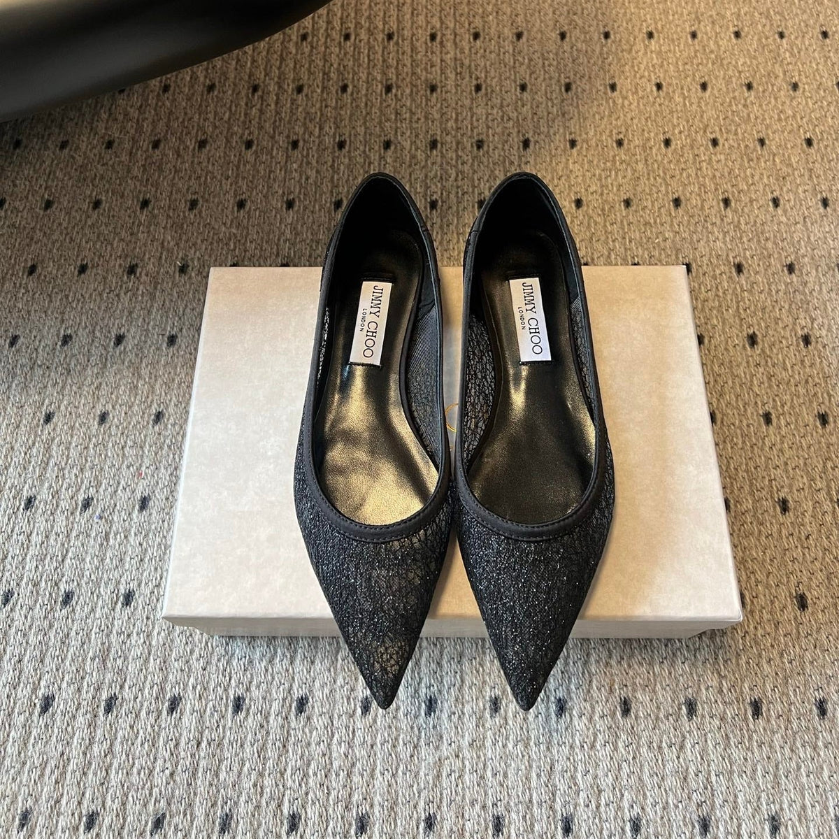 Jimmy Choo 26S Pointed-Toe Flats Black Mesh 948135