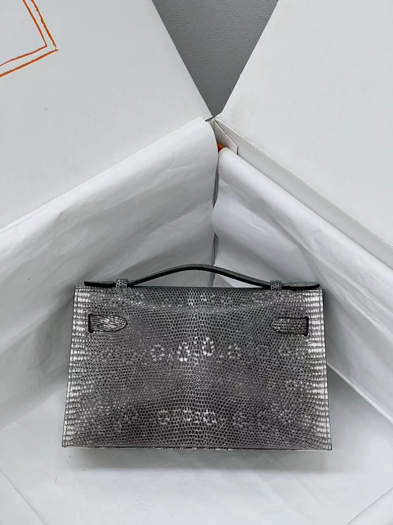HM Kelly 22cm Black White Pochette Lizard