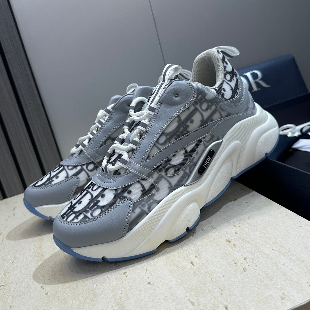 CD 26s Men B22 Sneakers Grey Oblique Jacquard Canvas 742195