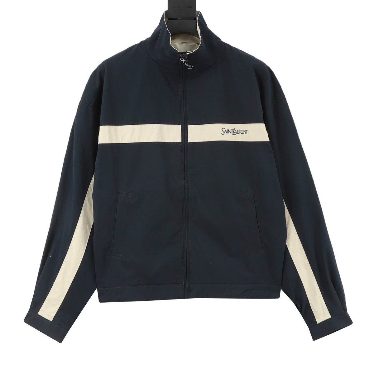 YSL 26s Track Jacket Navy Blue Beige Stripe Men
