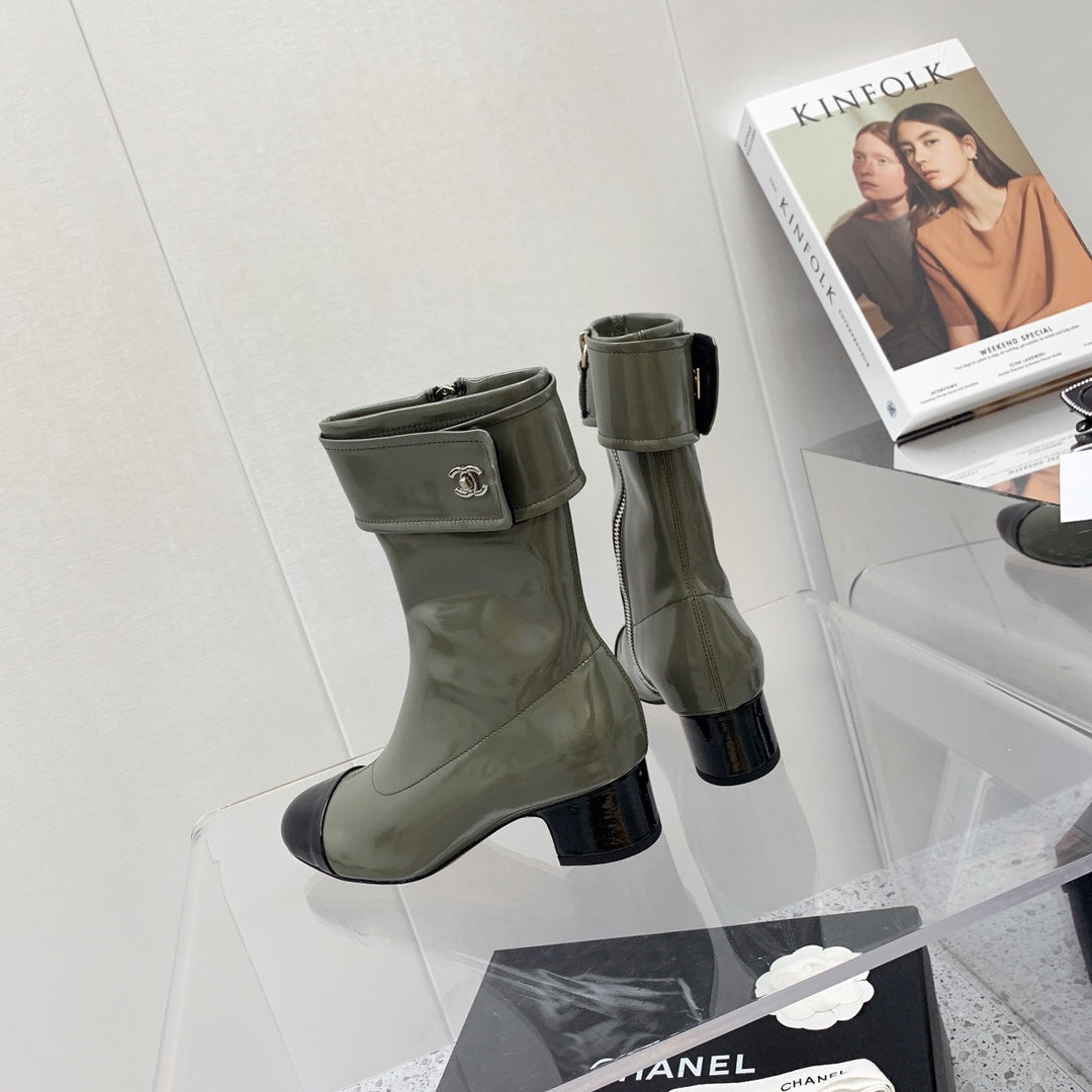 Chanel 2026 Cap Toe Ankle Boots Patent Leather 162178