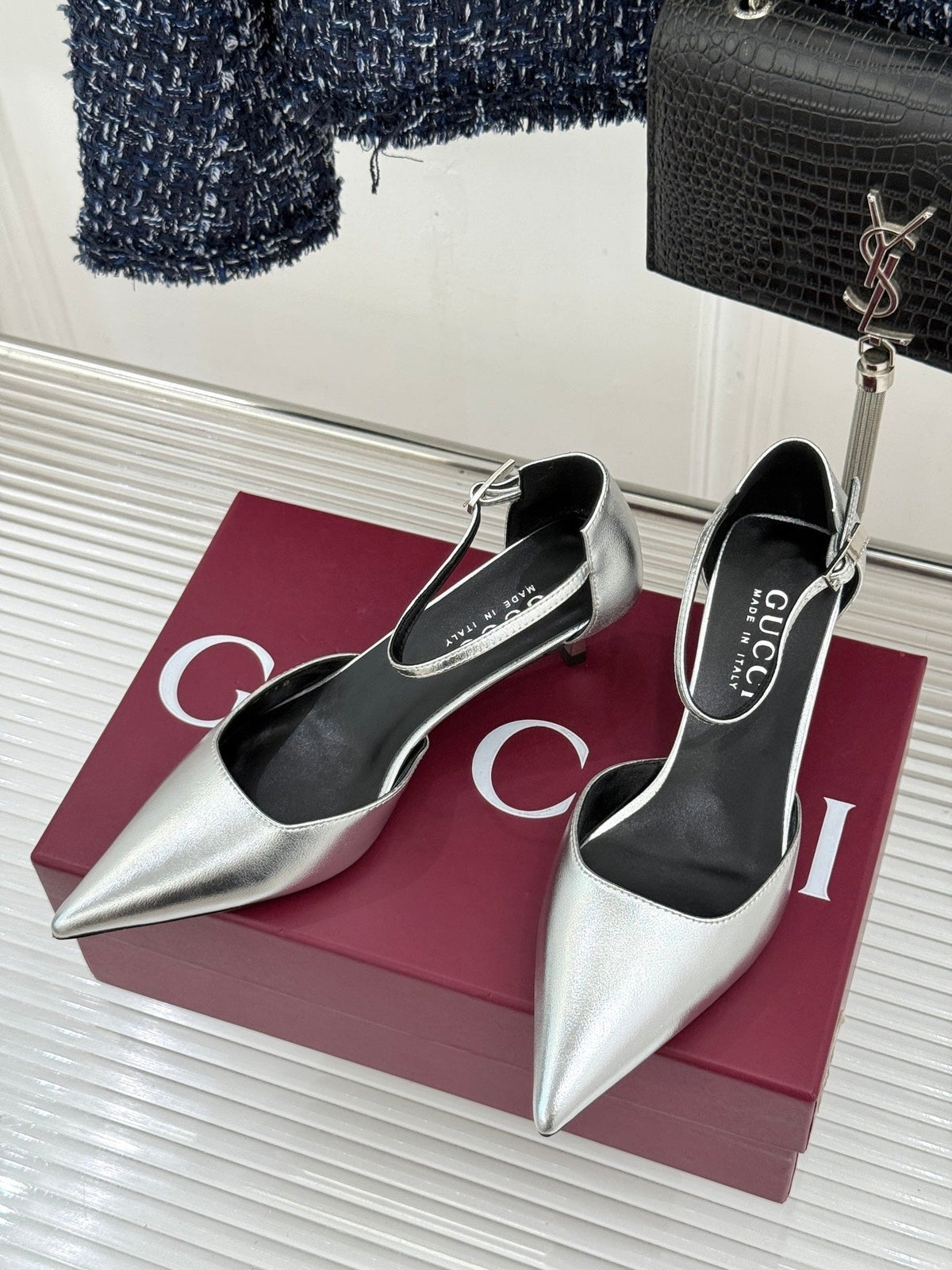 Gucci 26s High Heels 5.5cm Silver Lambskin