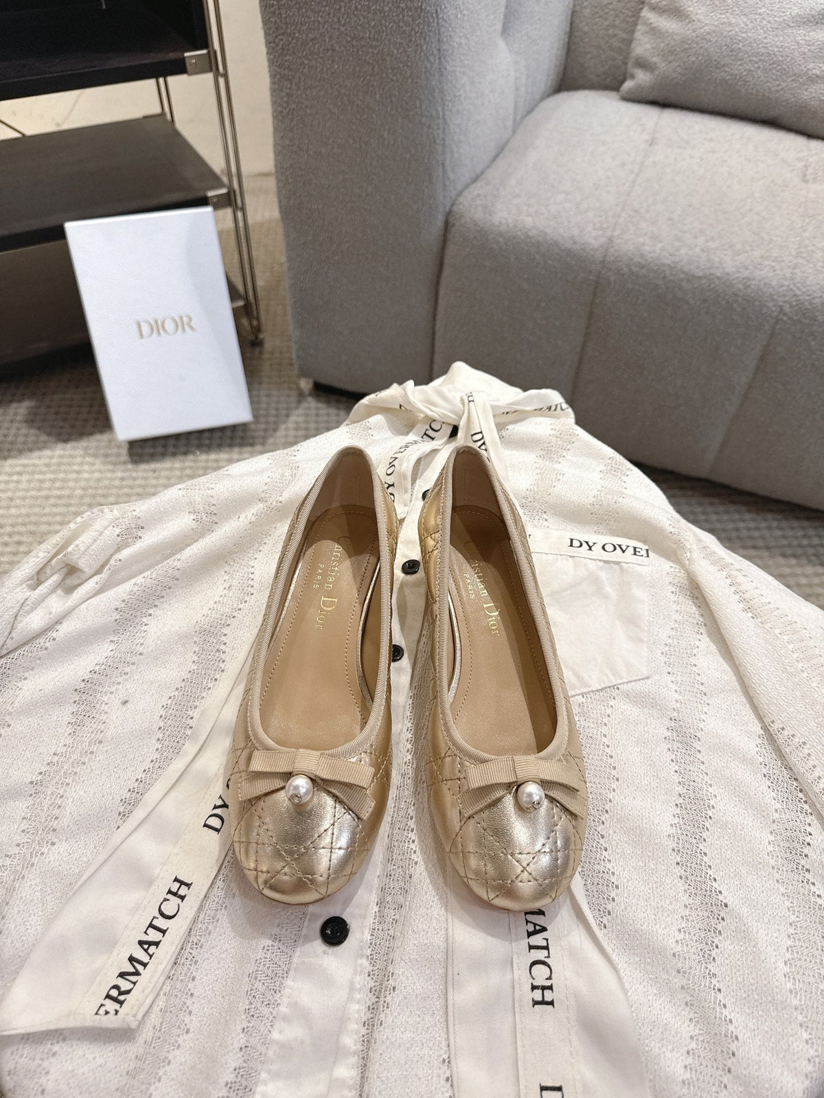 Dior 26s Low Block Heel Pumps Gold Lambskin