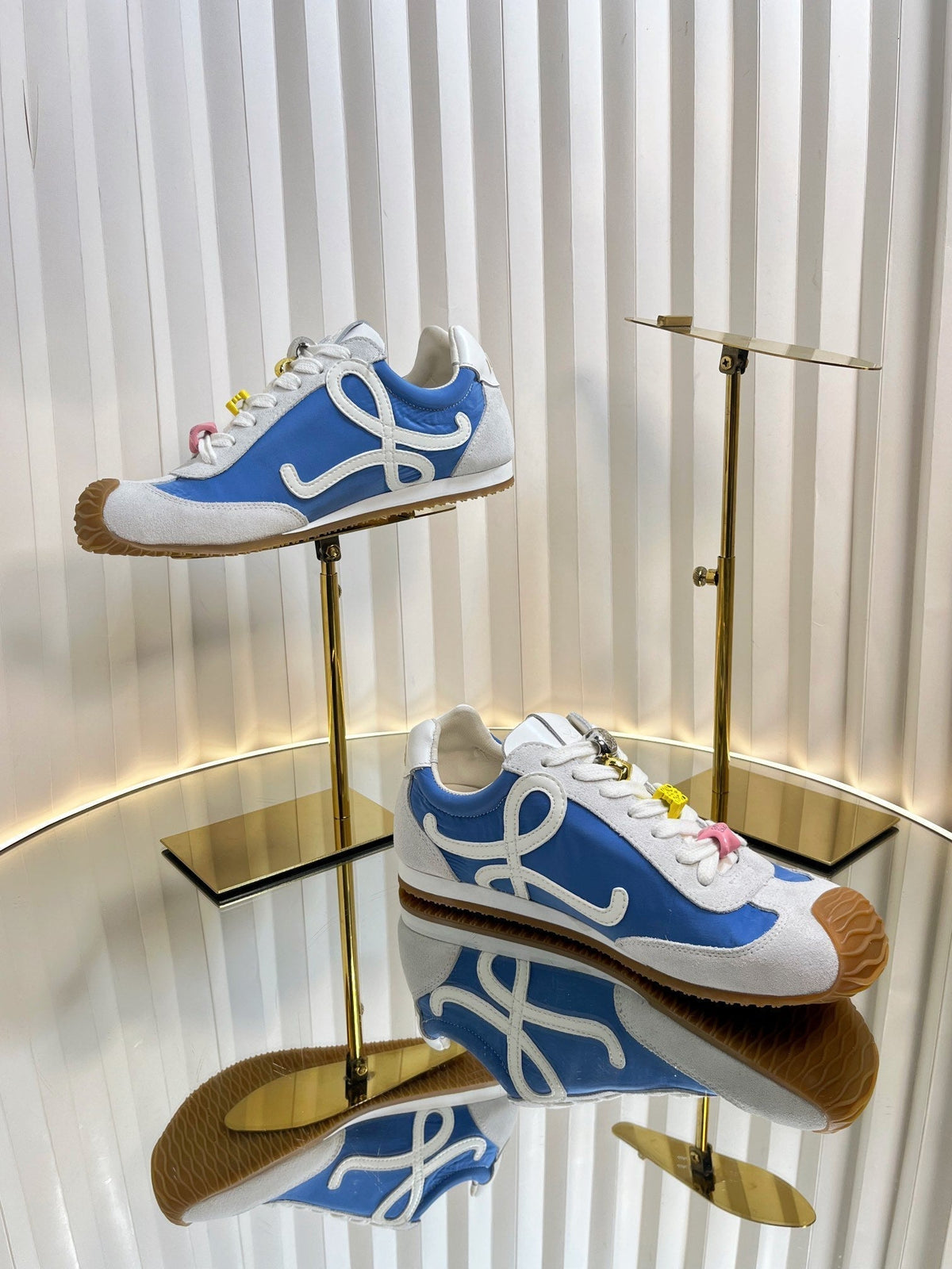 Loewe 26S Runner 2.0 Sneakers in White Suede and Blue Fabric