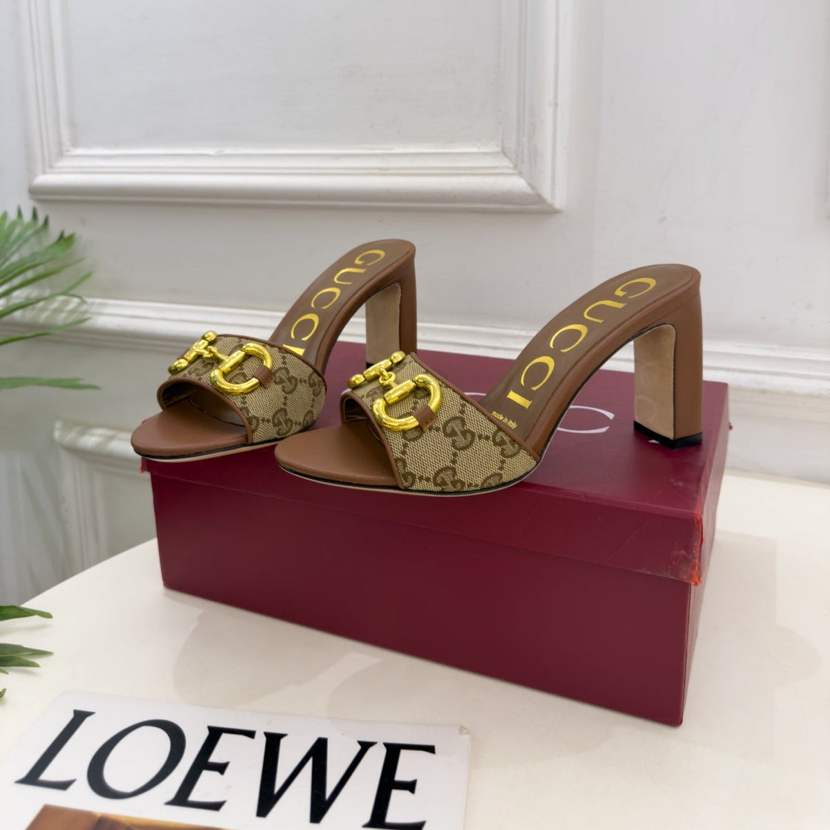 GG Horsebit High-Heel Slide Sandals 8cm Canvas 164956