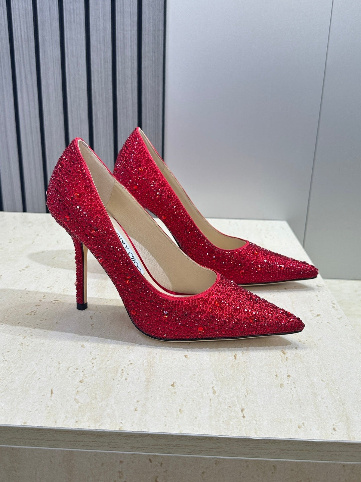 Jimmy Choo 26S High Heels 9.5cm Red Crystal-Embellished 839154