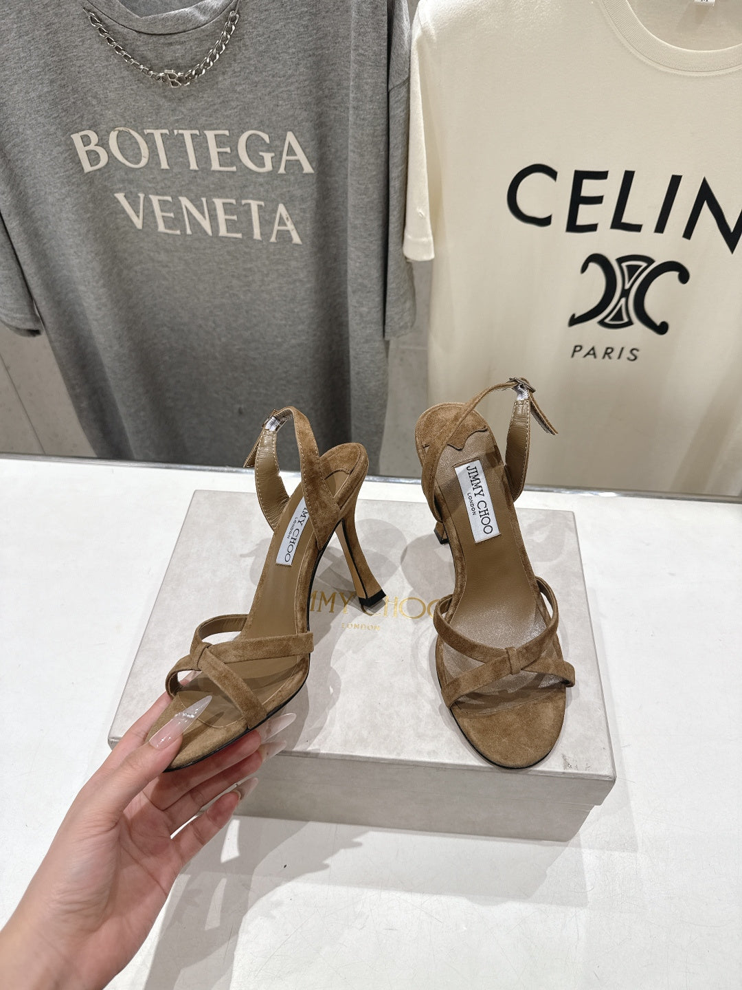 Jimmy Choo 26S High-Heeled Sandals 10.0cm Brown Suede 739154