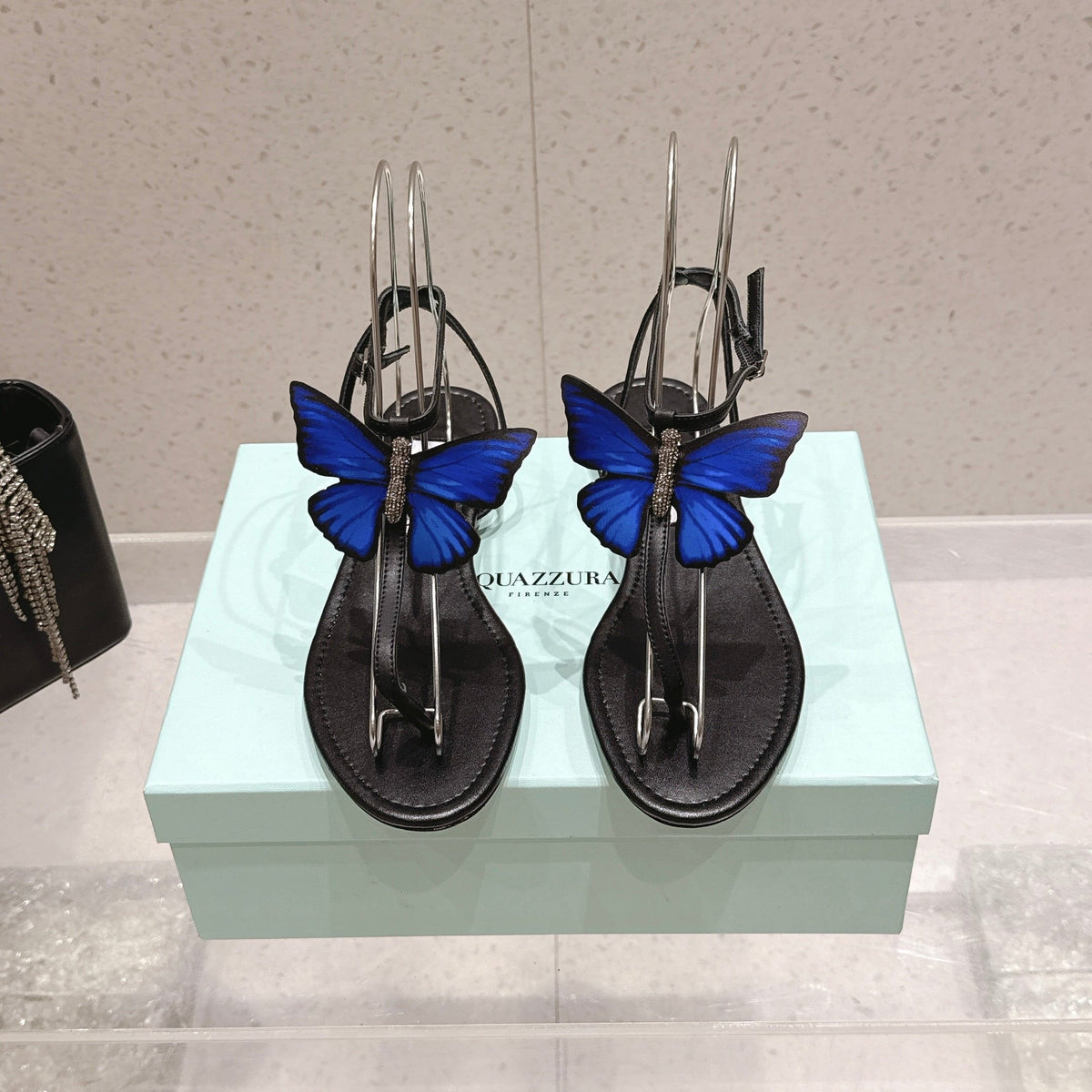 Aquazzura 26s Butterfly Thong Sandals Black Lambskin 739201
