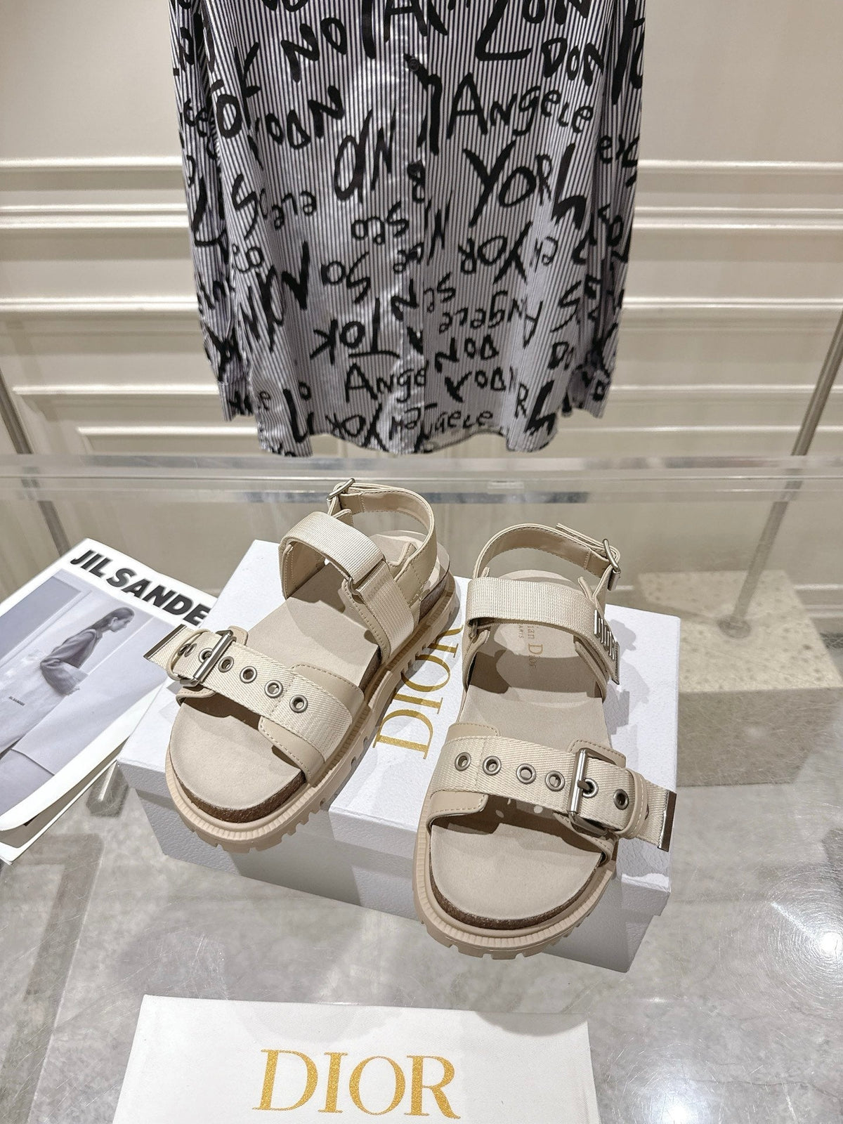 CD 26s Buckle Sandals Beige Canvas 628401