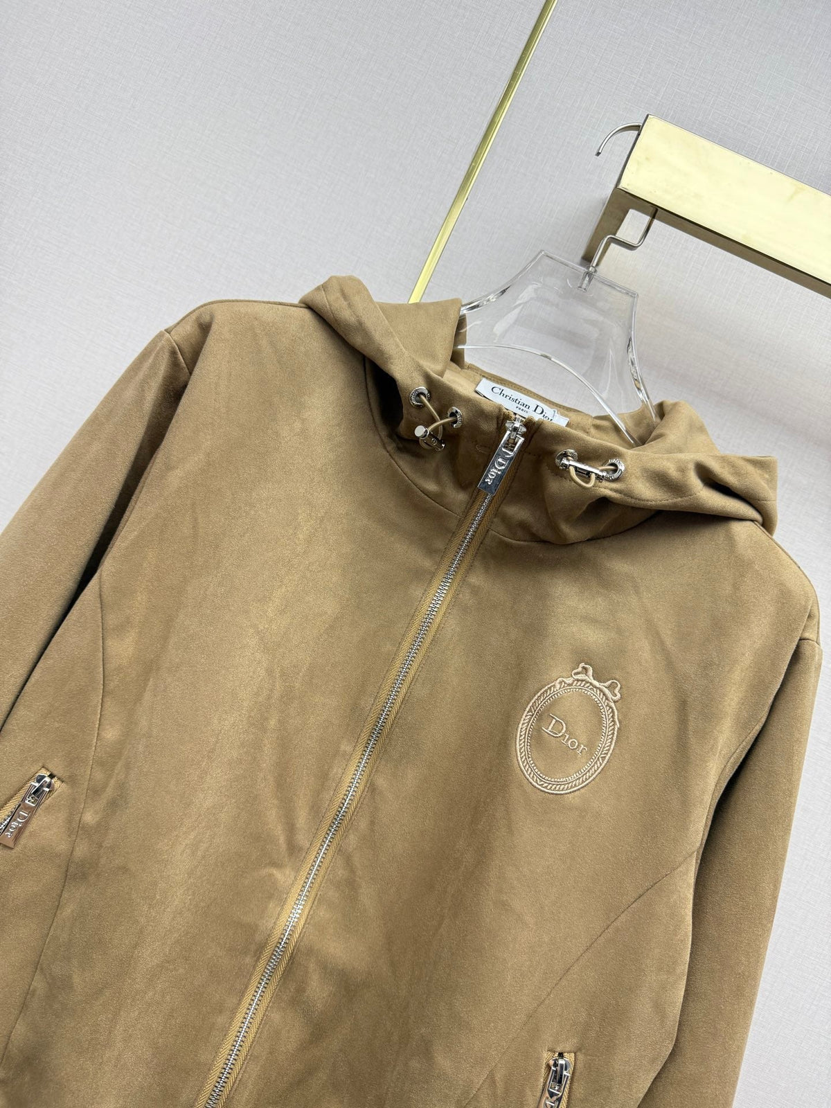 CD 26SS Hooded Trench Coat Embroidered Pattern Suede 437677
