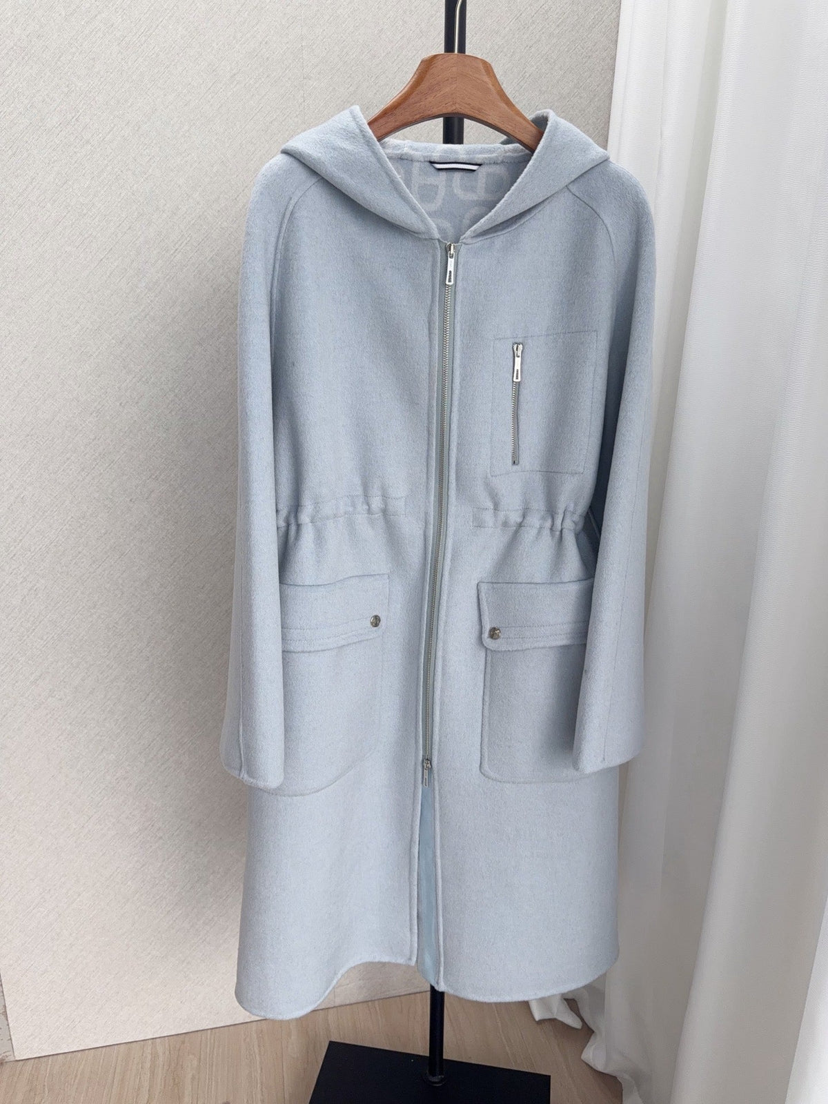 HM 26FW Hooded Zip-Up Coat Printed Hood Lining Cashmere 440840