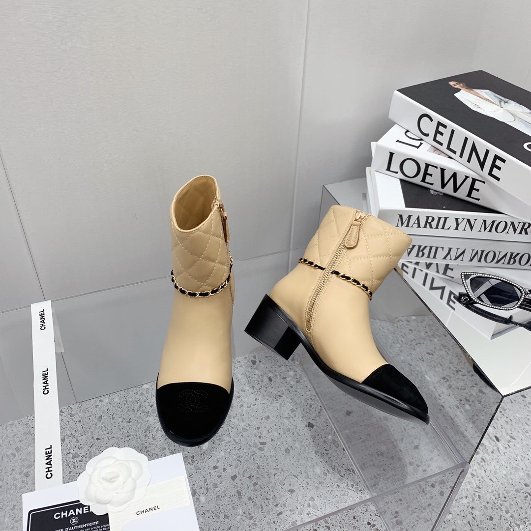 Chanel 2026 Quilted Chain Link Ankle Boots Leather 162183