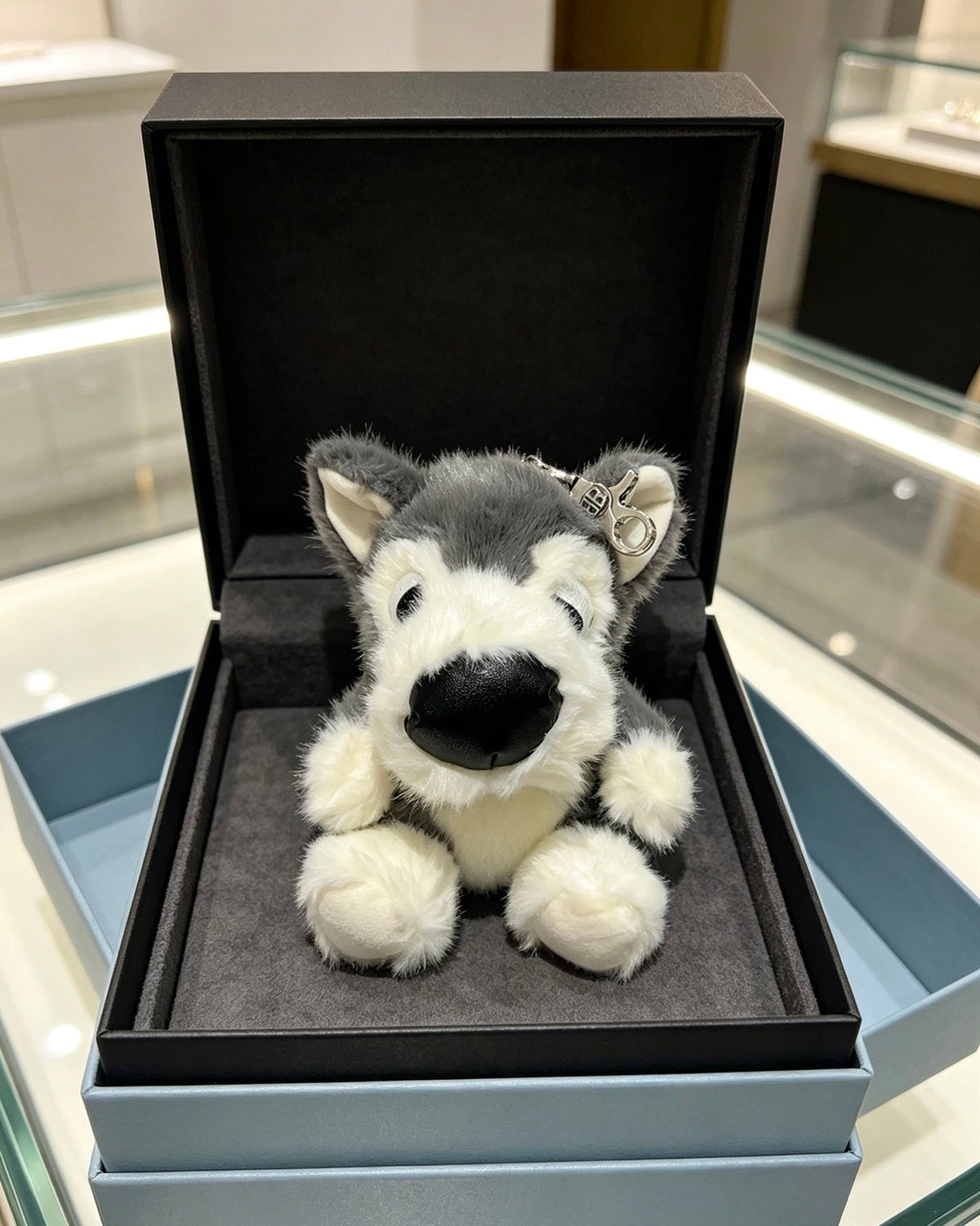 Balenciaga Gray And White Puppy Plush Bag Charm