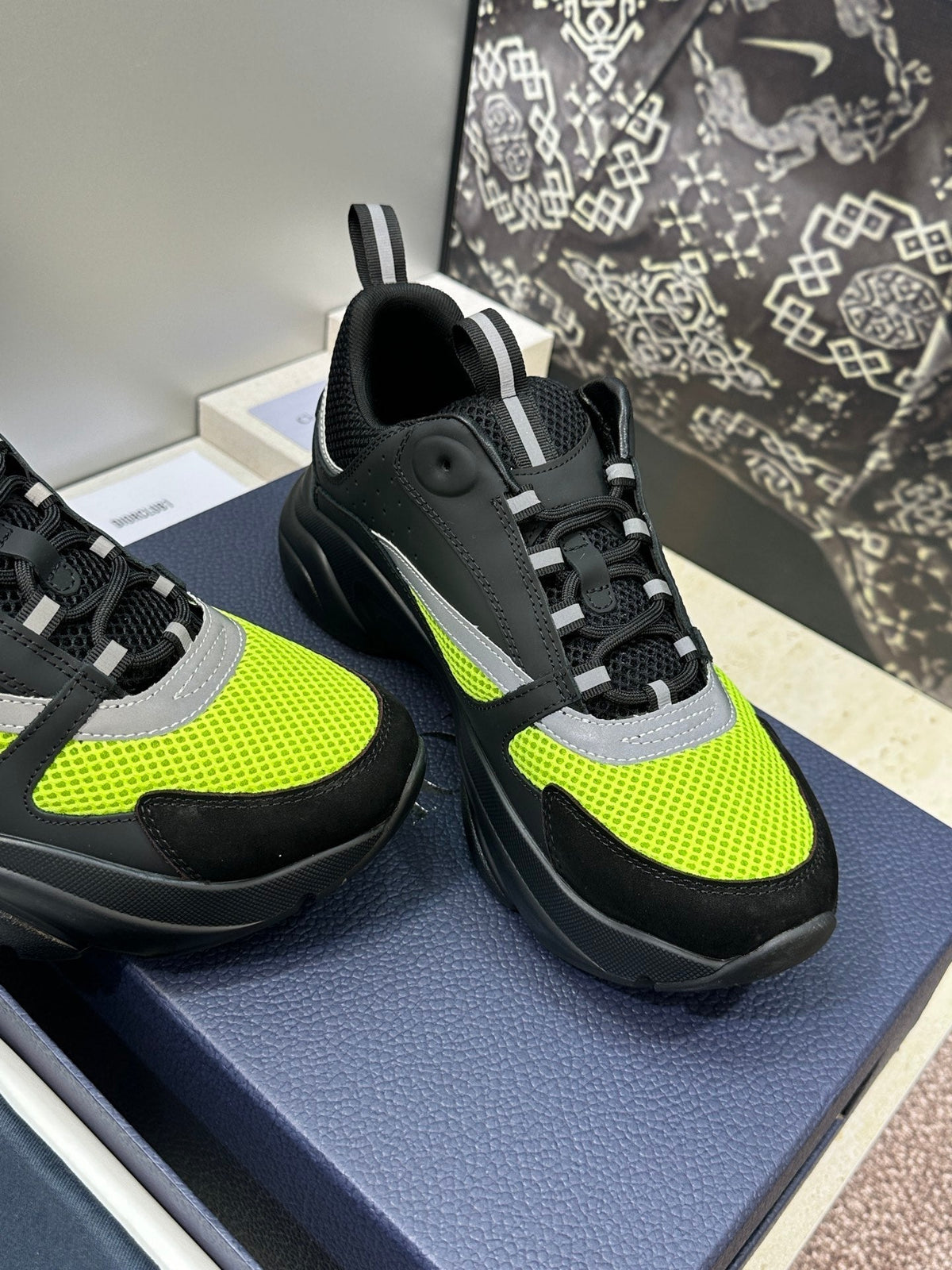 CD 26s Men B22 Sneakers Black Neon Green Mesh 729415
