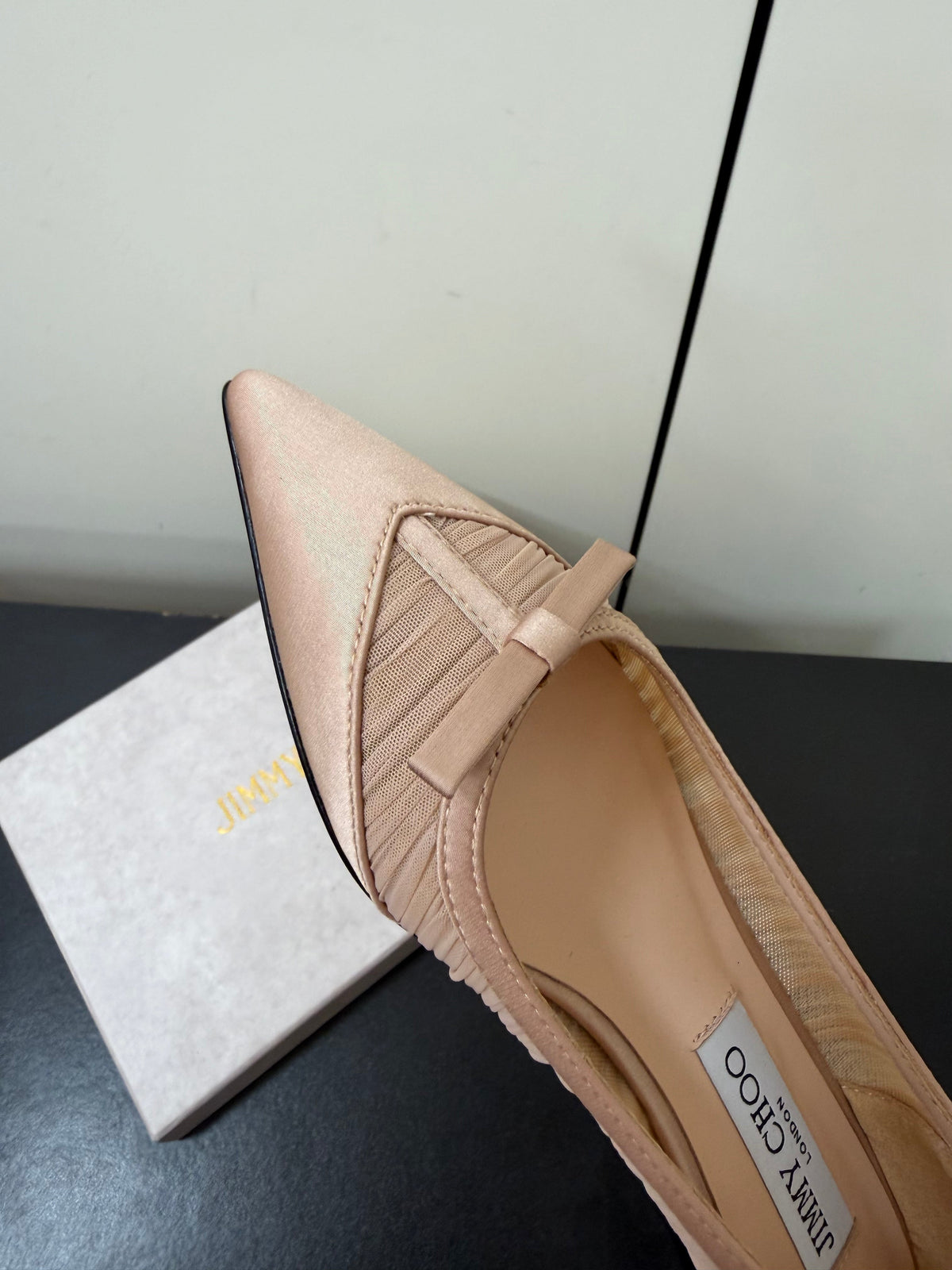 Jimmy Choo 26S Pointed-Toe Flats Nude Satin 639251