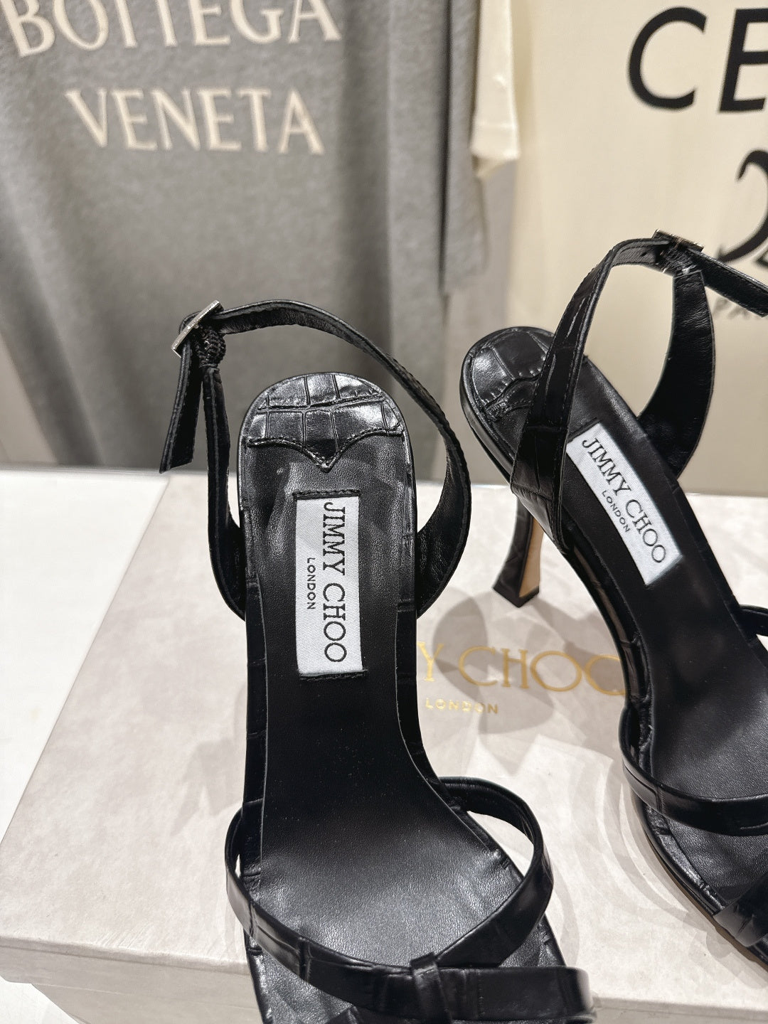 Jimmy Choo 26S High-Heeled Sandals 10.0cm Black Croc-Embossed Lambskin 582194