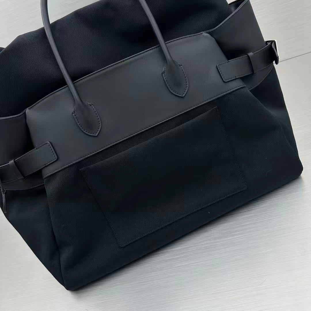 The Row Margaux 17 Inside Out Black Canvas & Leather