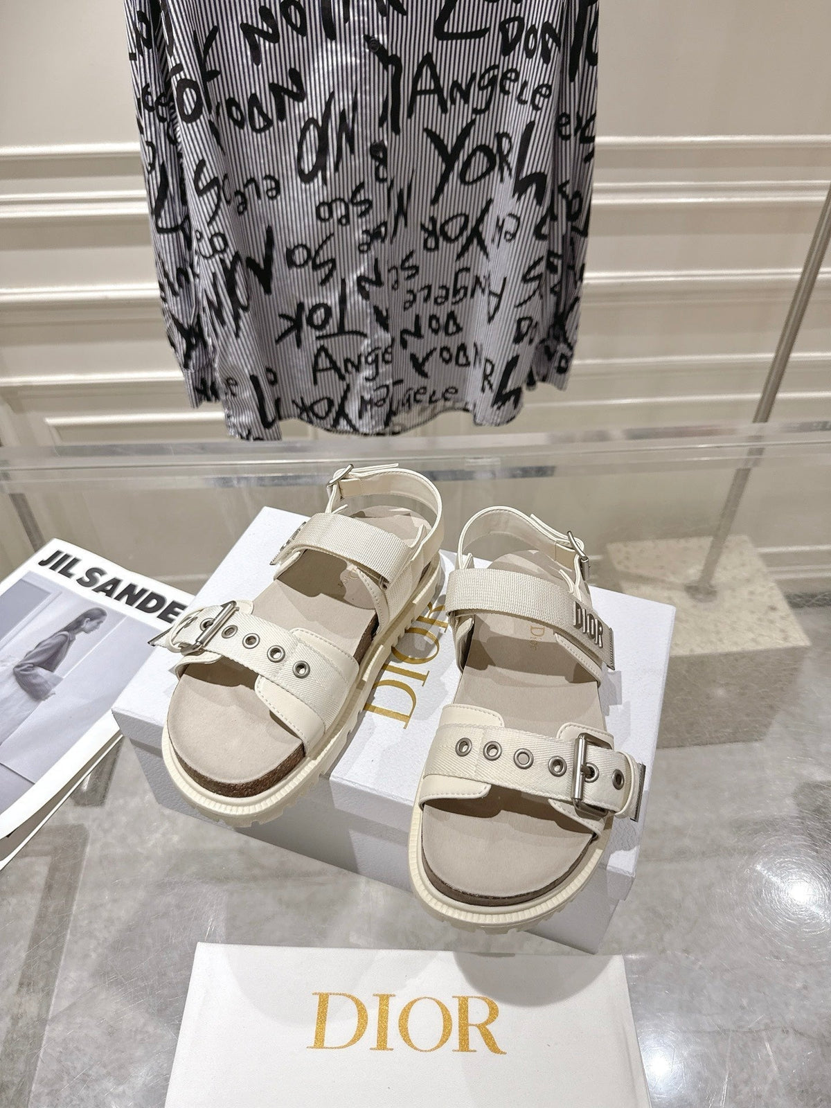 CD 26s Buckle Sandals Off White Canvas 814205