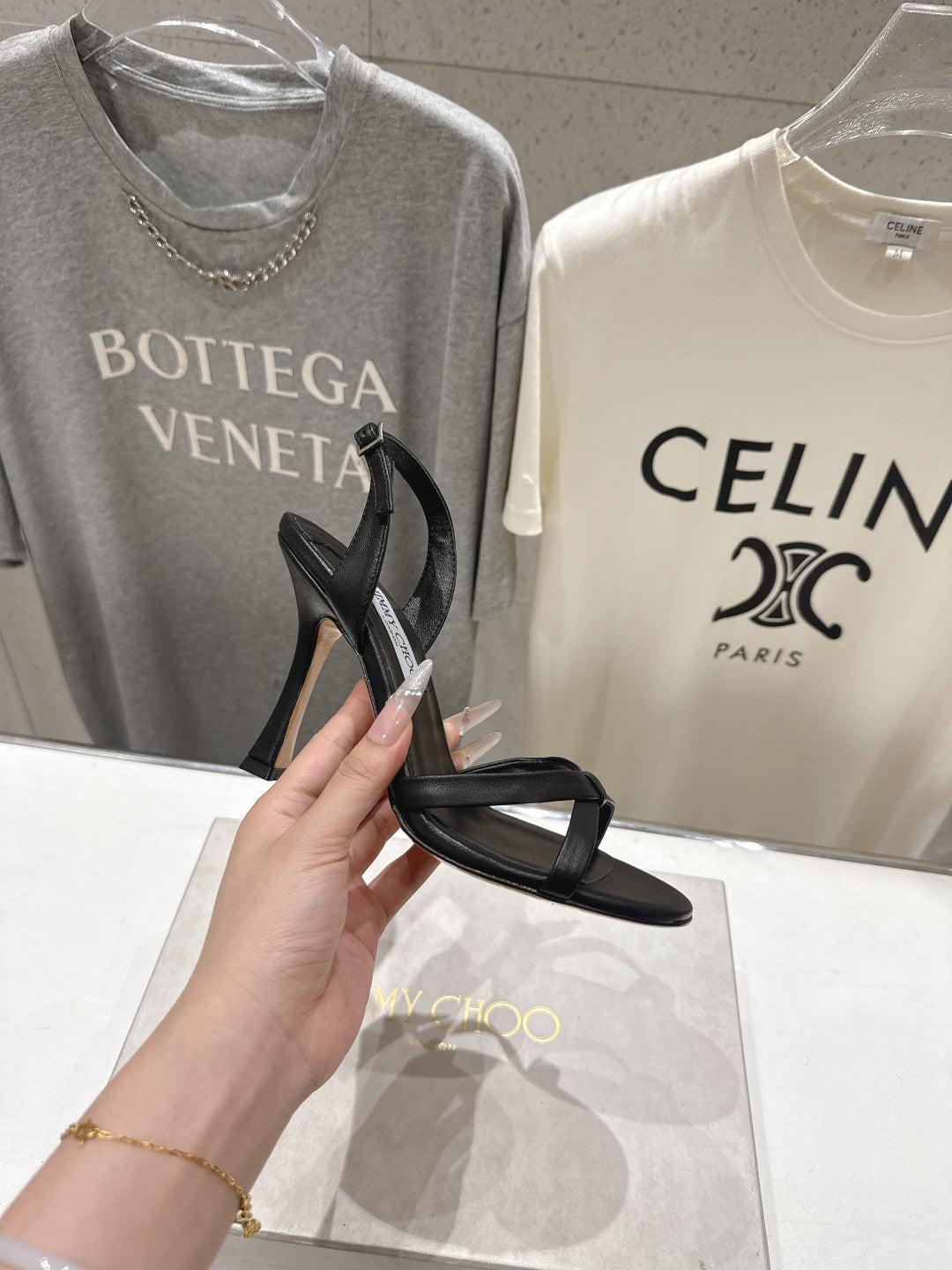 Jimmy Choo 26S High-Heeled Sandals 10.0cm Black Lambskin 491583