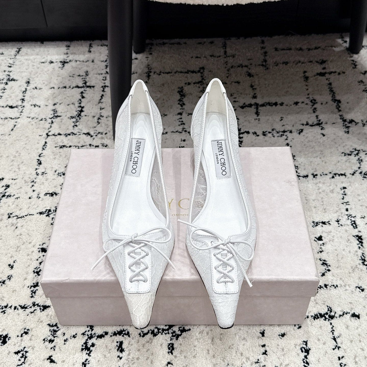 Jimmy Choo 26S Lace-Up High Heels 4.5cm White Lace Fabric 843912