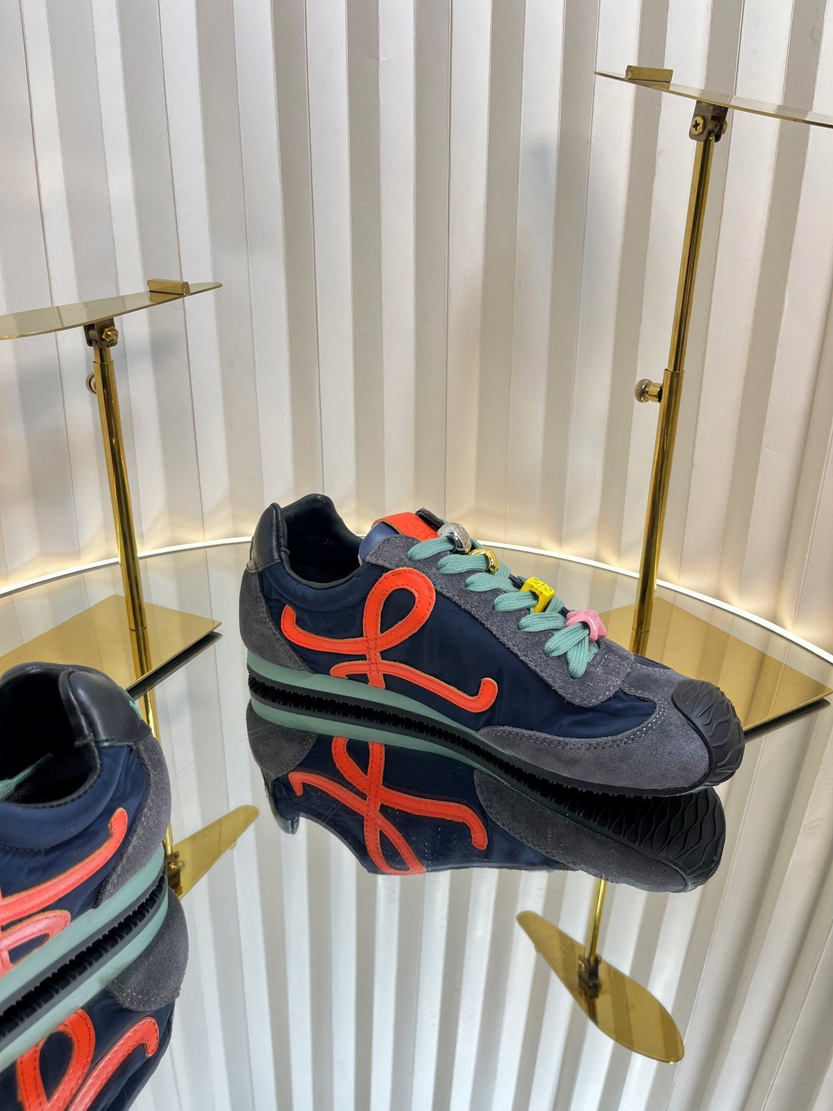 Loewe 26S Runner 2.0 Sneakers in Grey Suede and Navy Blue Fabric