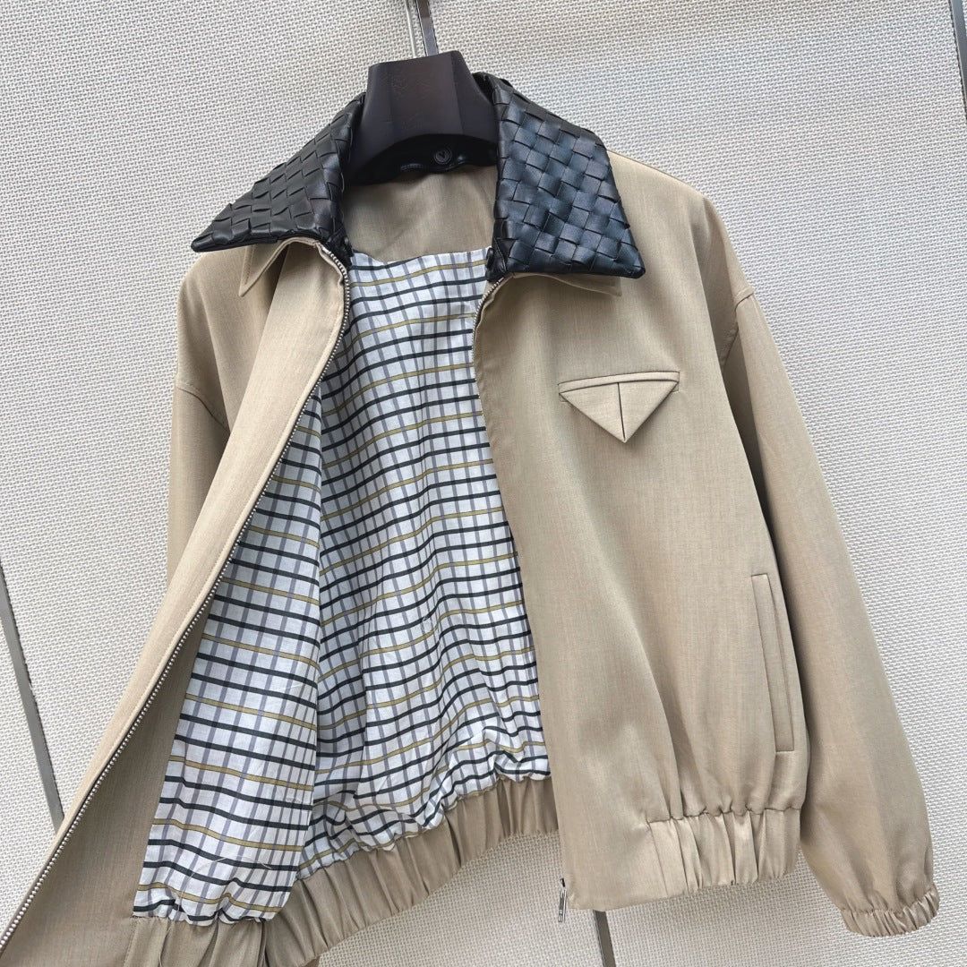 Bottega Veneta 2026 Intrecciato Blouson Jacket Beige Cotton 368012